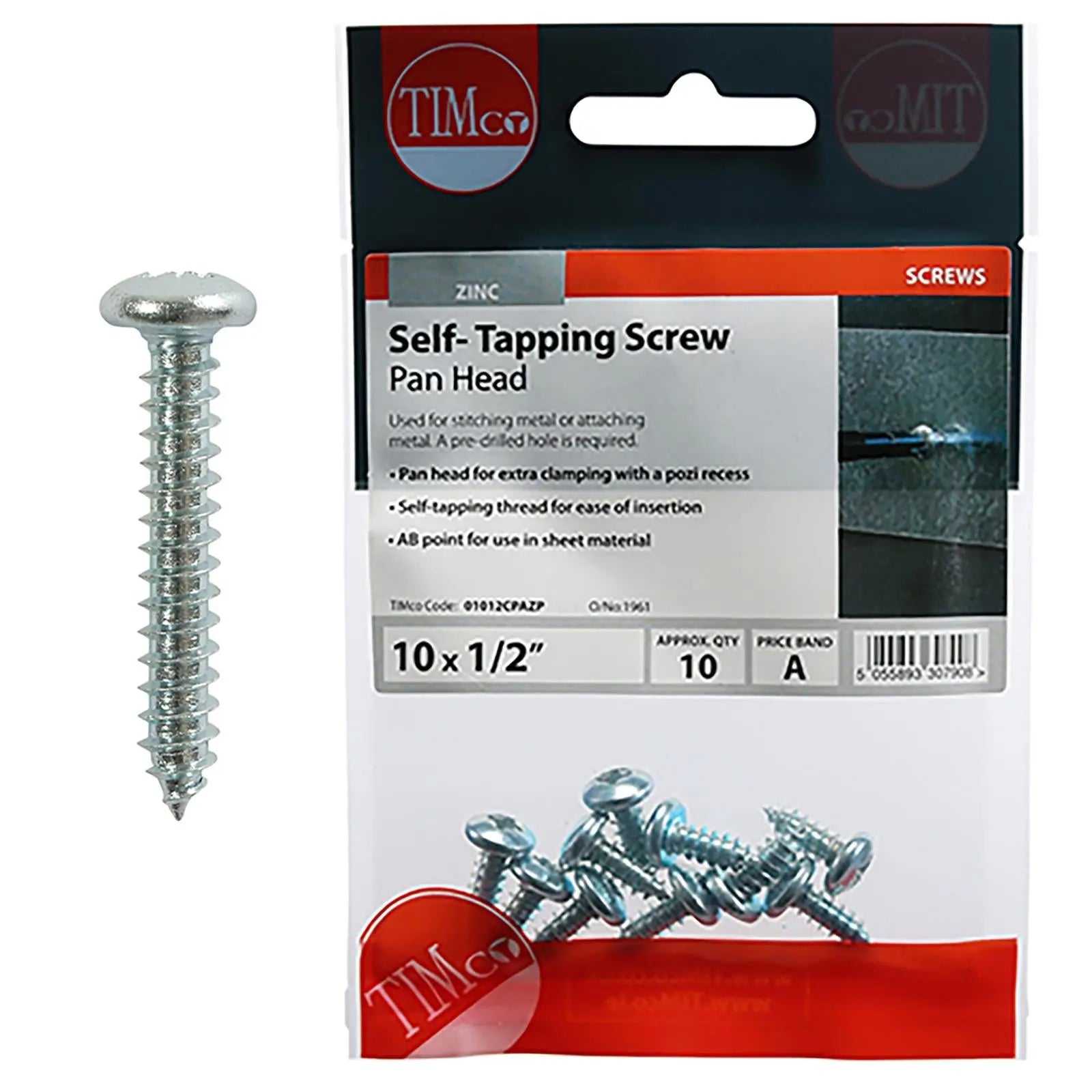 TIMCO Self Tapping Screws Pan Head Zinc Pozi - Choose Size White Rose Tools
