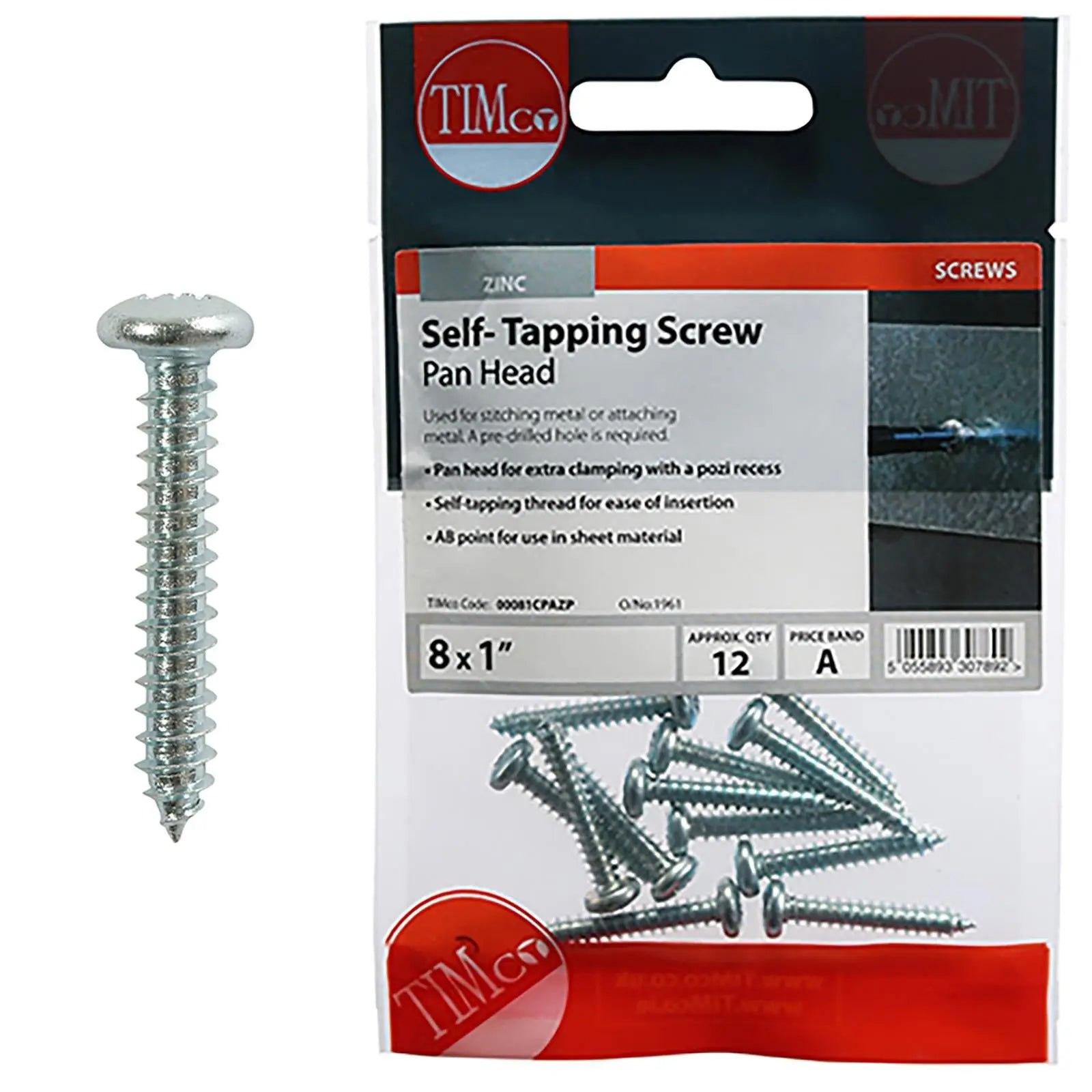 TIMCO Self Tapping Screws Pan Head Zinc Pozi - Choose Size White Rose Tools