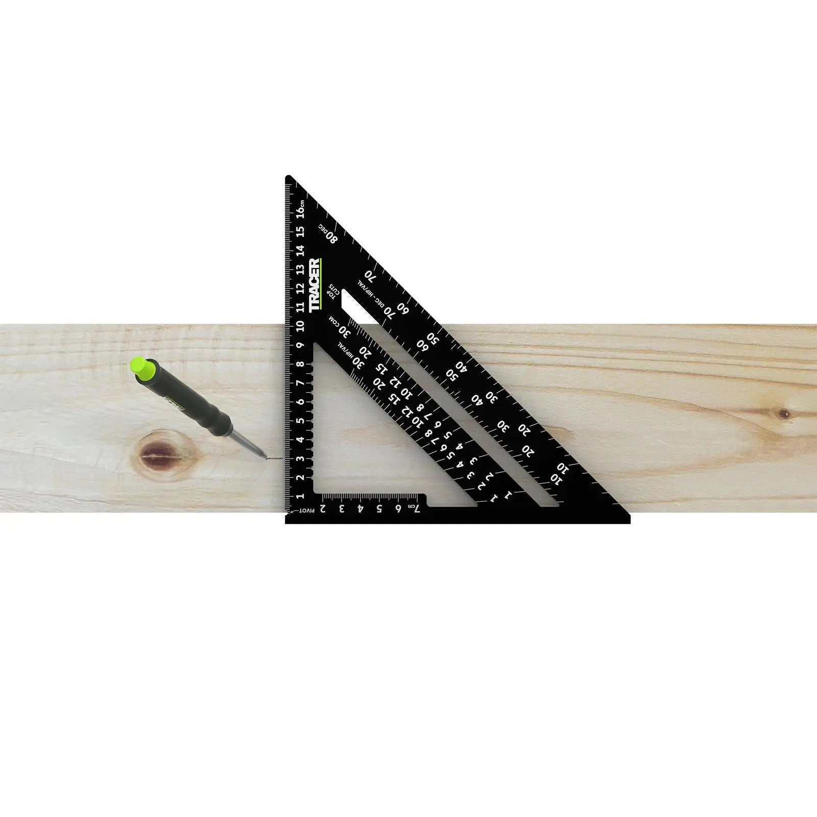 TRACER Metric Speed Square 175mm White Rose Tools