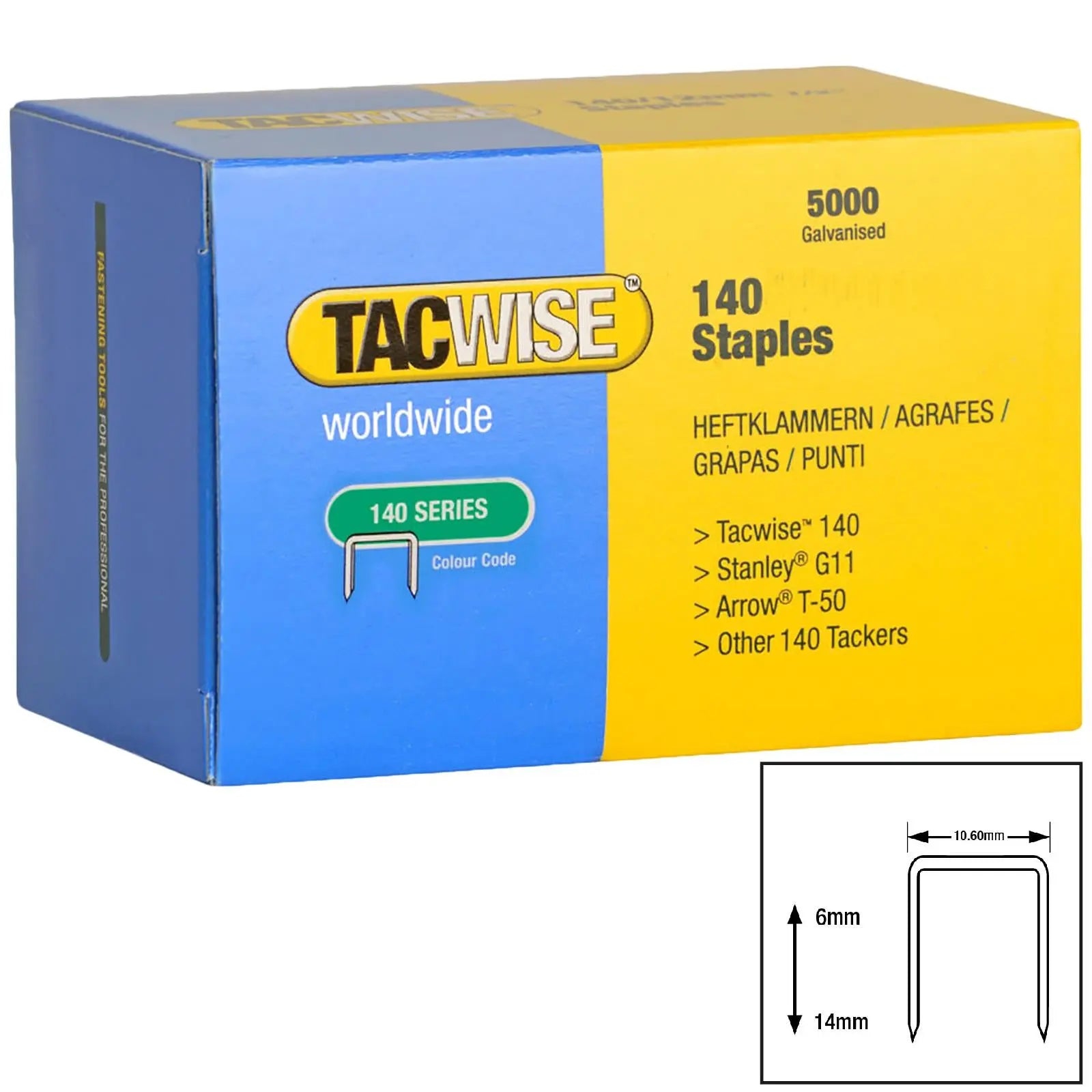 Tacwise Staples Type 140 Series 5000 Pack Galvanised Type G 4/11/140 6-14mm White Rose Tools