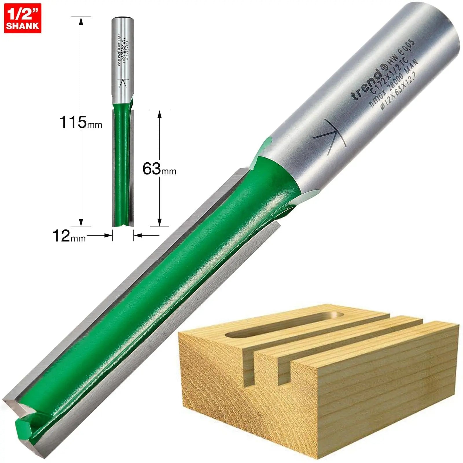 Trend Craft Pro 12mm X 63mm 1/2In Shank Router Cutter Bit For Use With Lock Jigs C172X1/2TC