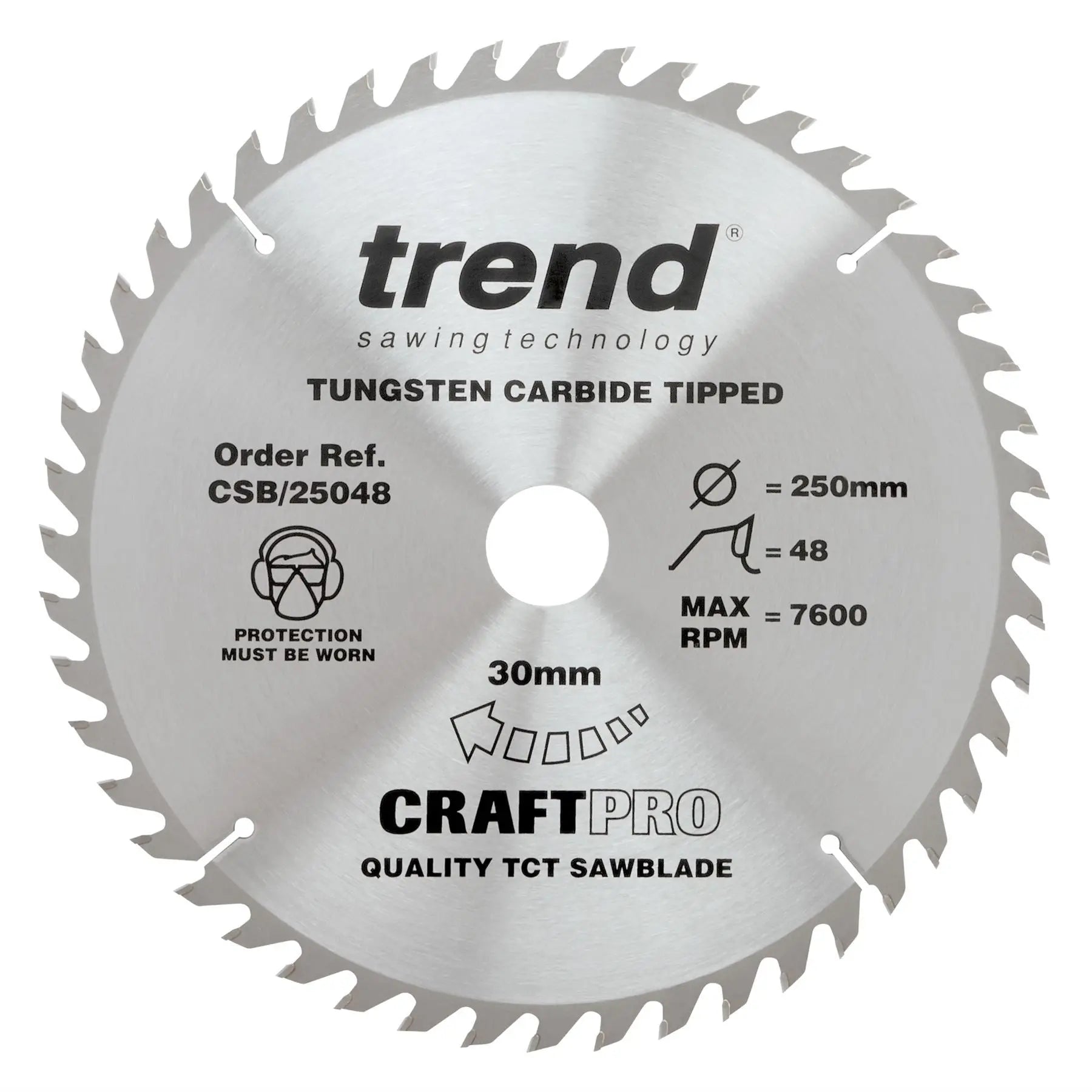 Trend Craft Pro 250mm Diameter 30mm Bore 48 Tooth General Purpose Saw Blade For Table Saws. CSB/25048