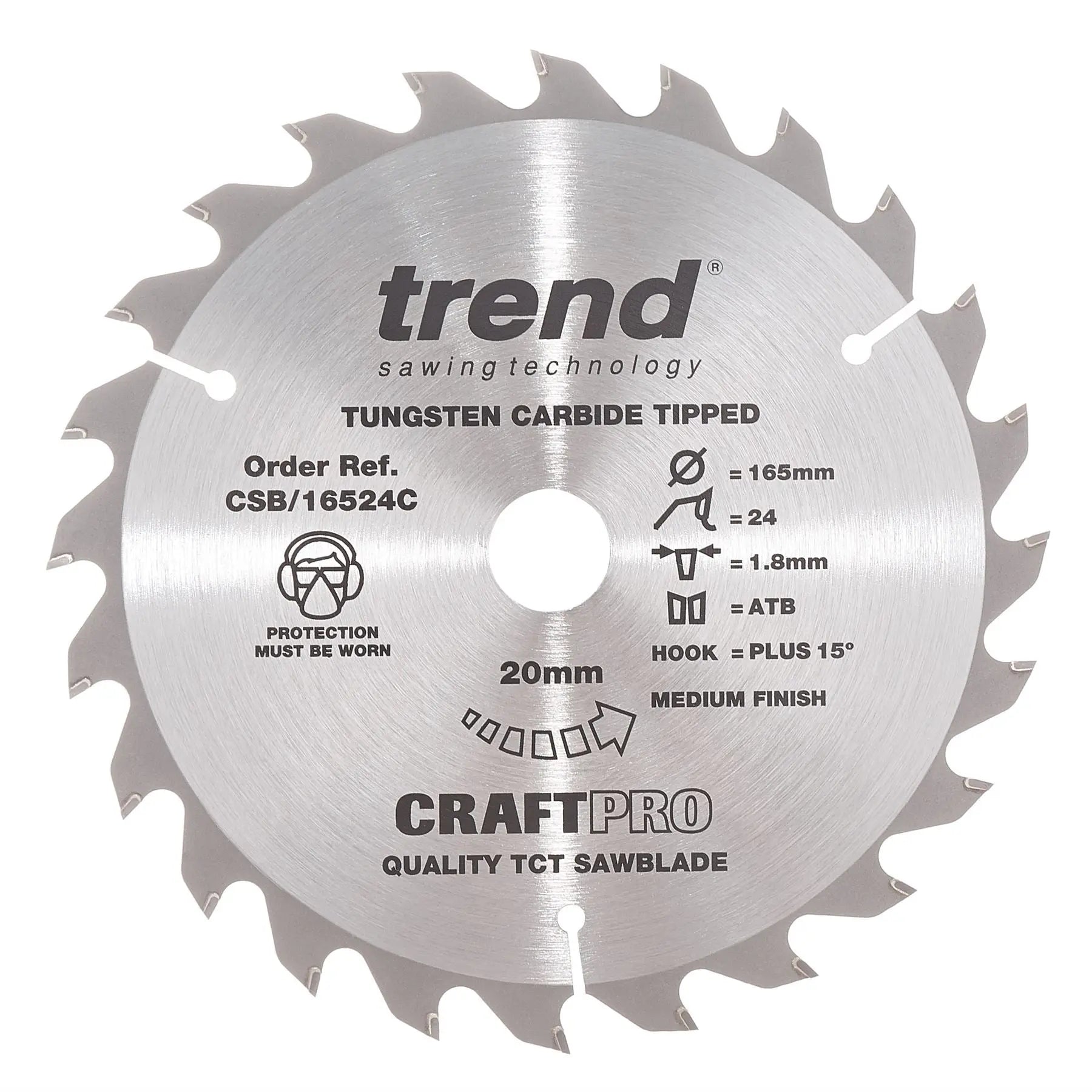 Trend Craft Saw Blade 165mm X 24 Teeth X 20mm  CSB/16524C  White Rose Tools