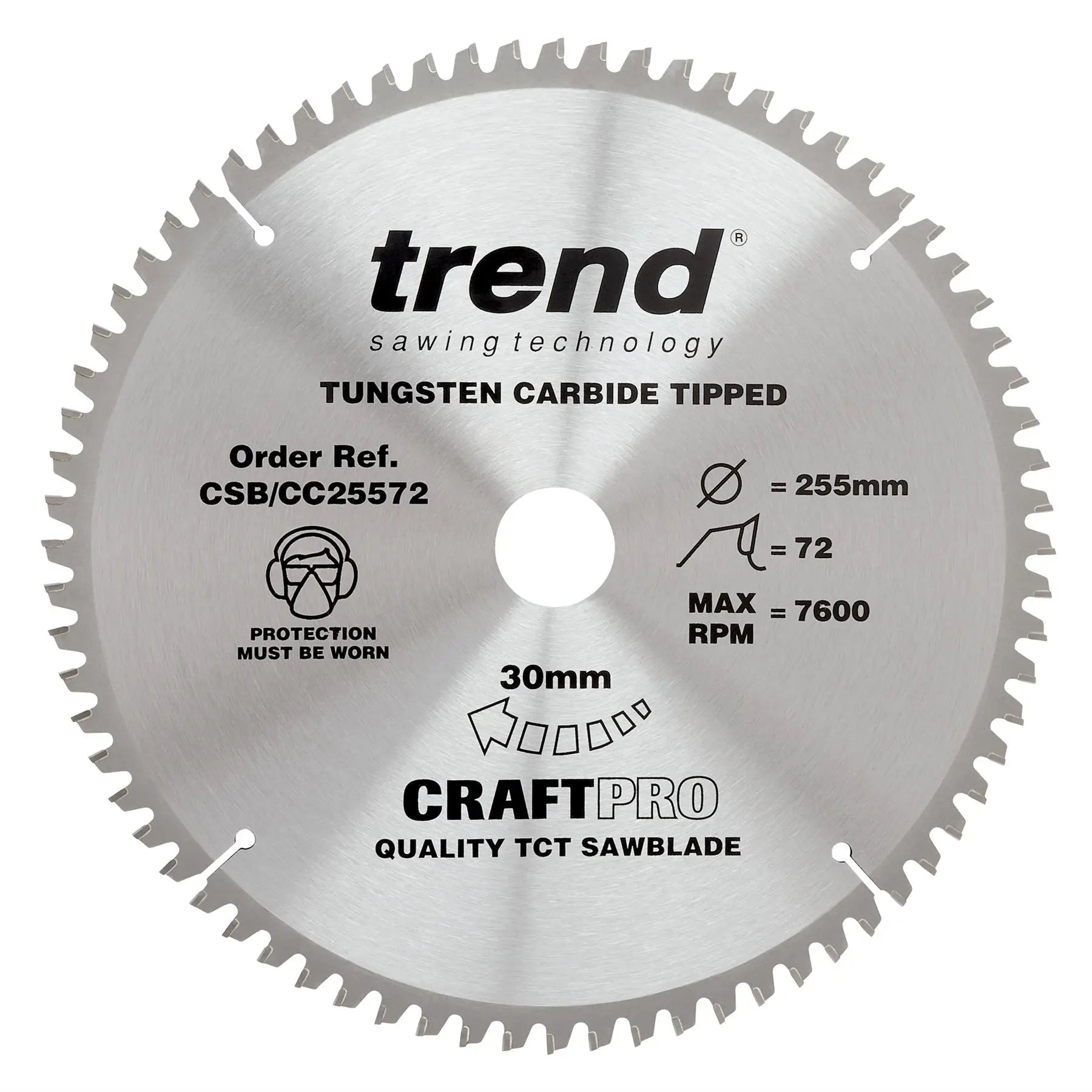 Trend Craft Saw Blade Crosscut 255mm X 72 Teeth X 30mm  CSB/CC25572  White Rose Tools