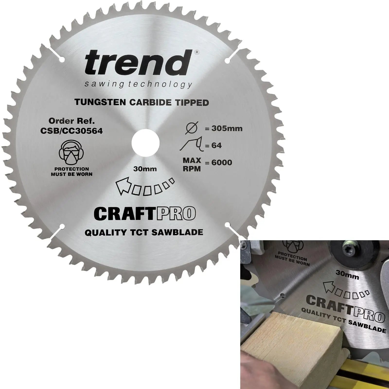 Trend Craft Saw Blade Crosscut 305mm X 64 Teeth X 30mm  CSB/CC30564