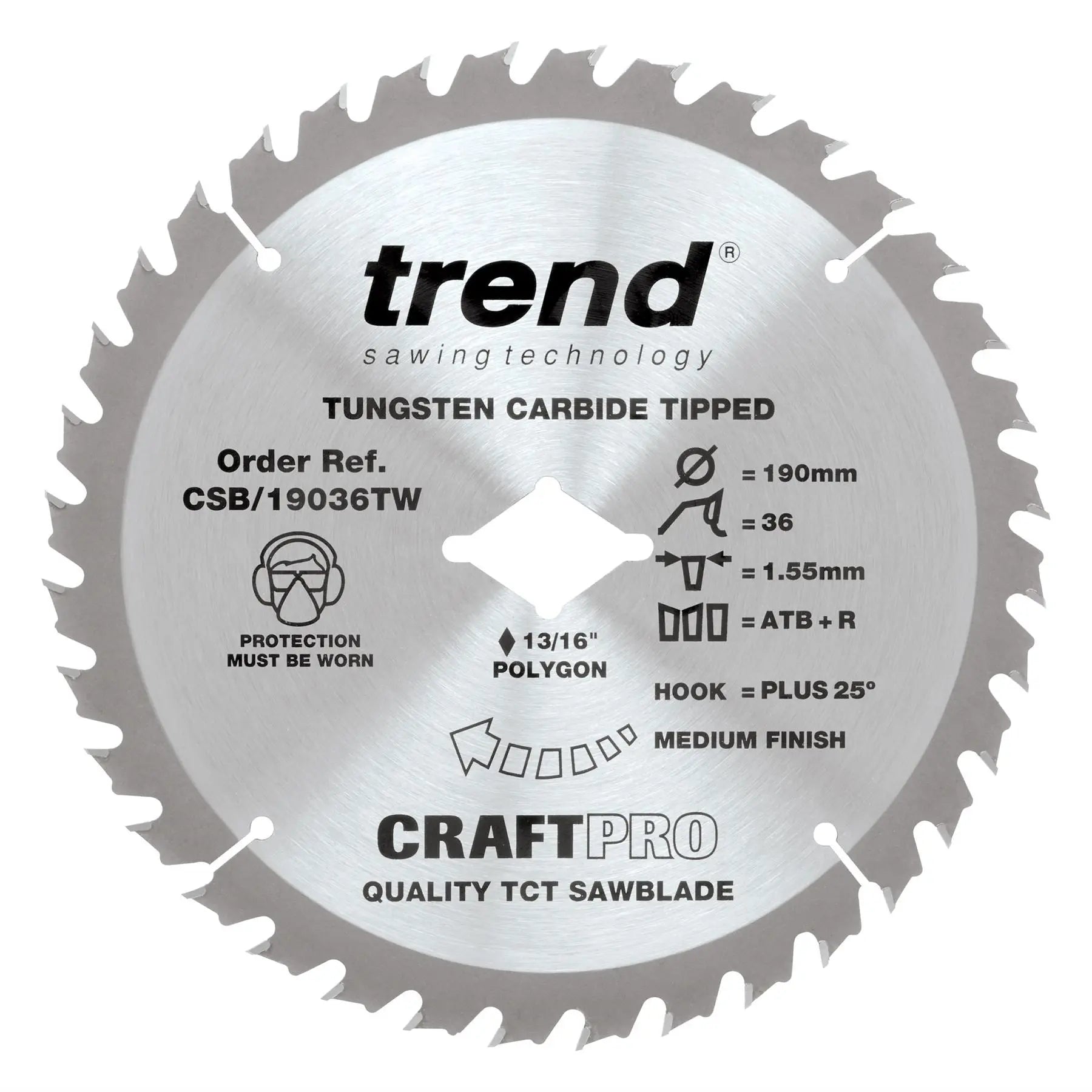 Trend Craft Sawblade 190mm X 36 Teeth X 5/8 Thin Wormdrive CSB/19036TW  White Rose Tools