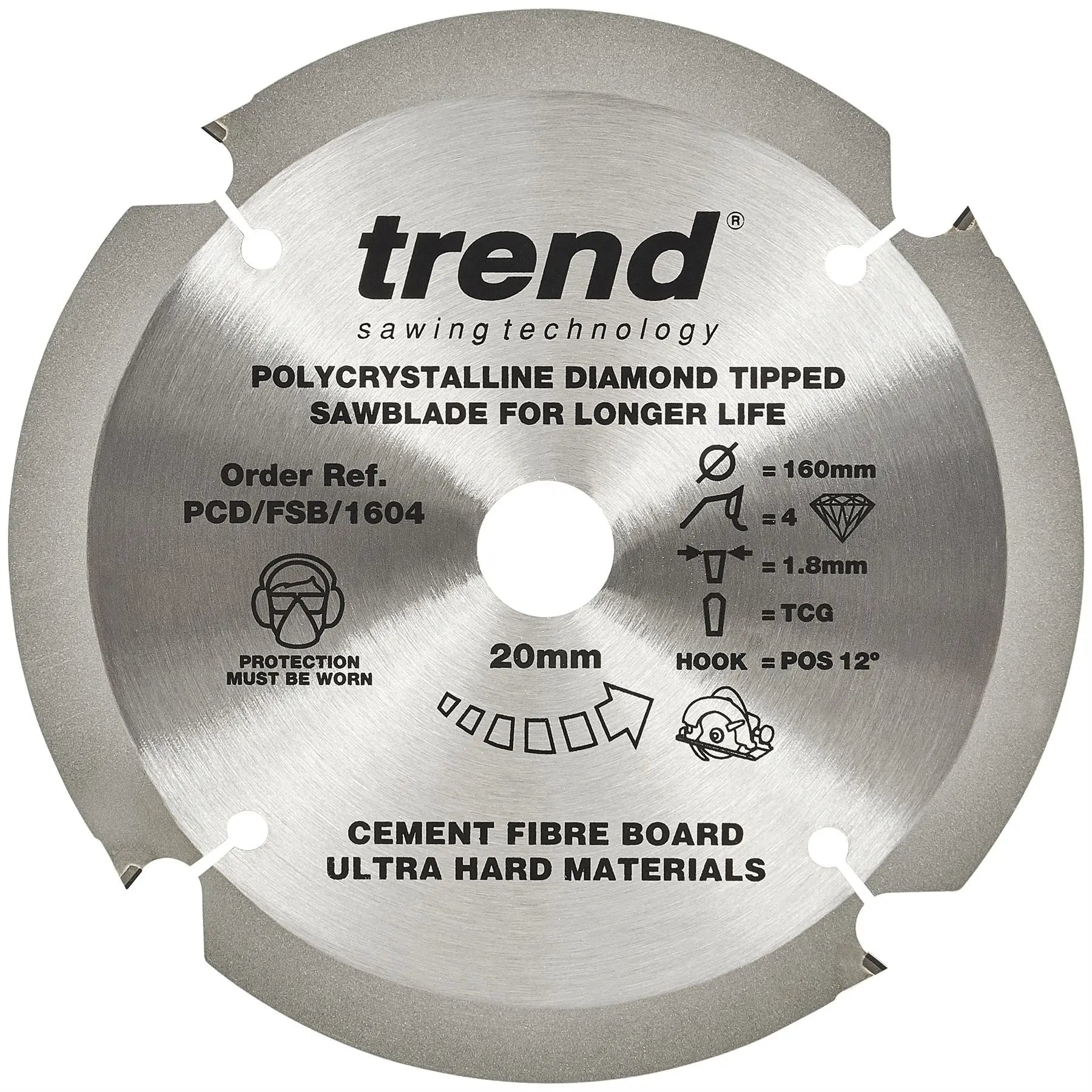 Trend Fibreboard Sawblade Pcd 160mm X 4T X 20mm PCD/FSB/1604