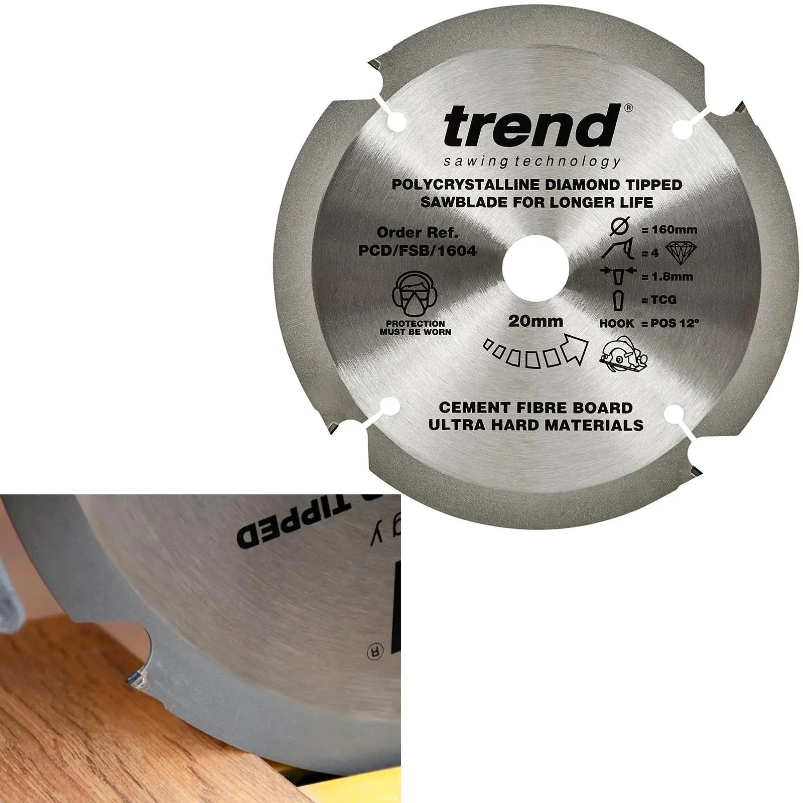 Trend Fibreboard Sawblade Pcd 160mm X 4T X 20mm PCD/FSB/1604