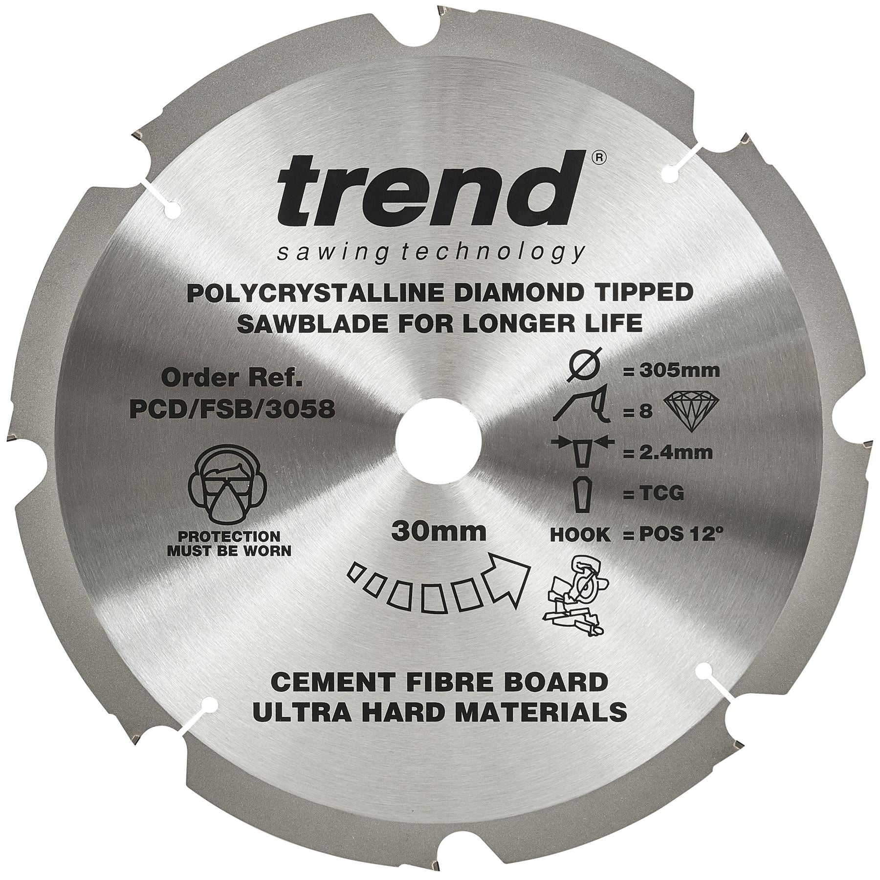 Trend Fibreboard Sawblade Pcd 305mm X 8T X 30mm PCD/FSB/3058  White Rose Tools