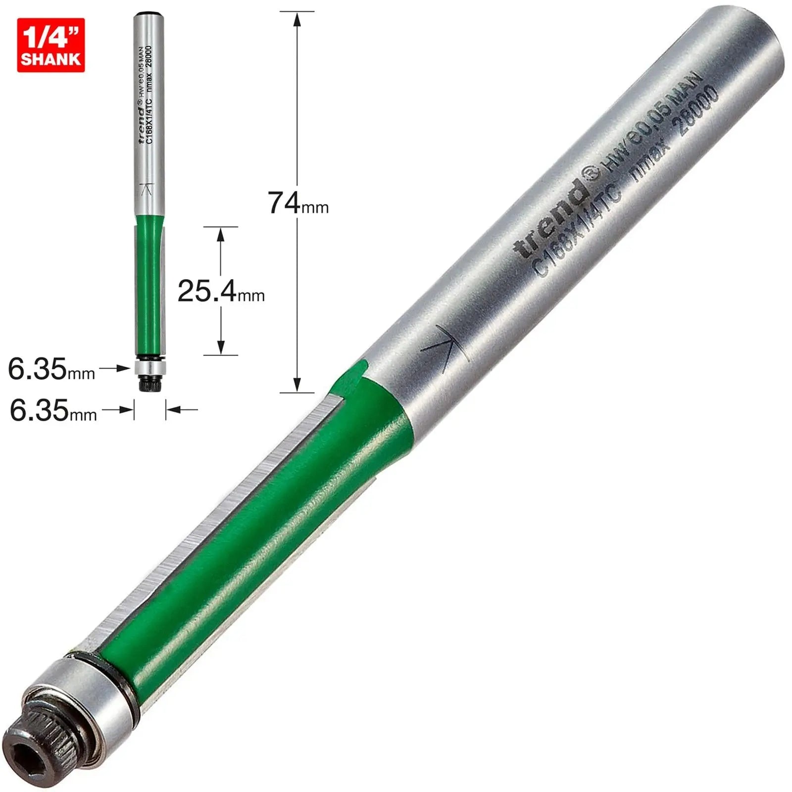 Trend Guided Trimmer 6.35mm Diameter X 25.4mm C168X1/4TC
