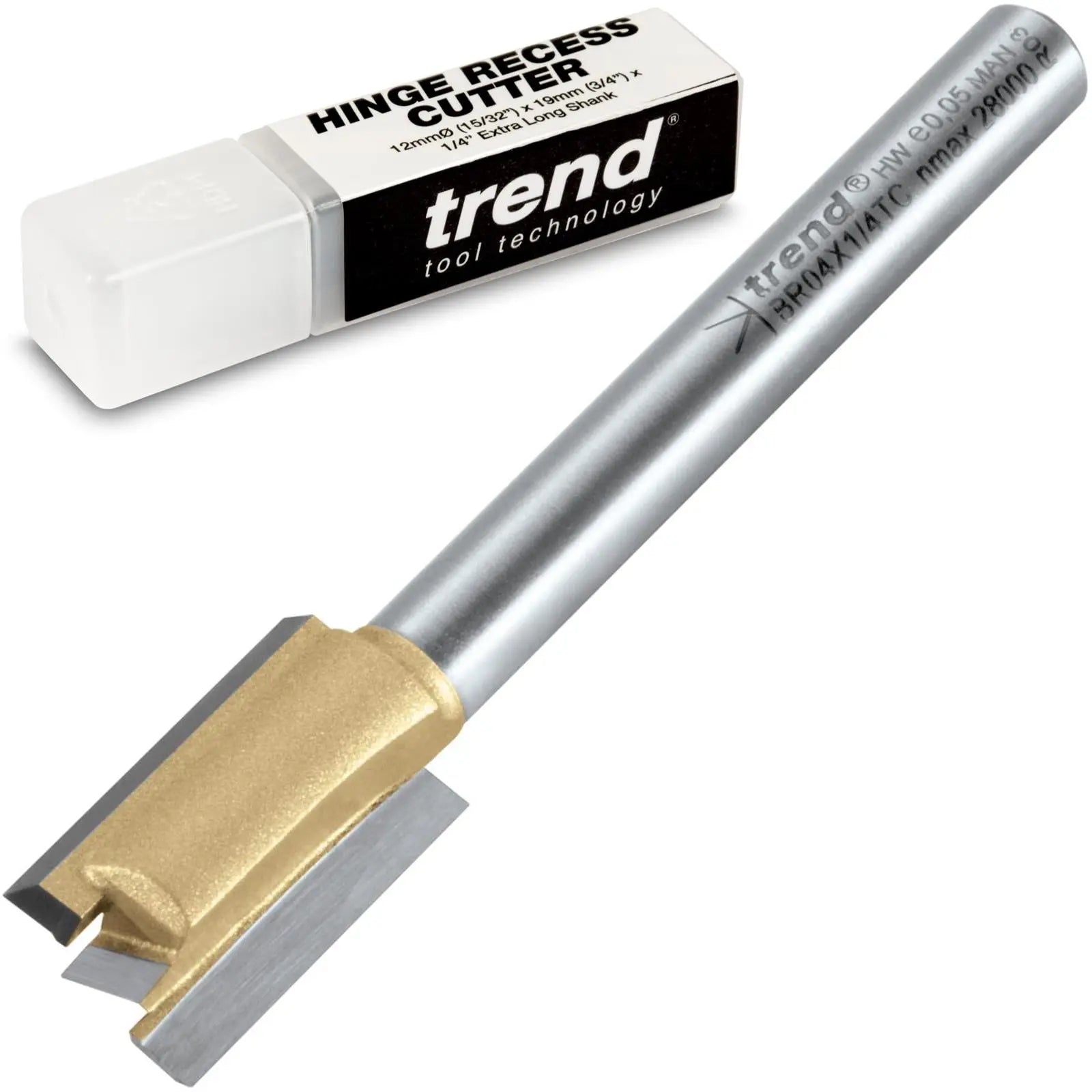 Trend Hinge Recess Cutter Router Bit 1/4" Extra Long Shank 12mm x 19mm BR04X1/4TC White Rose Tools