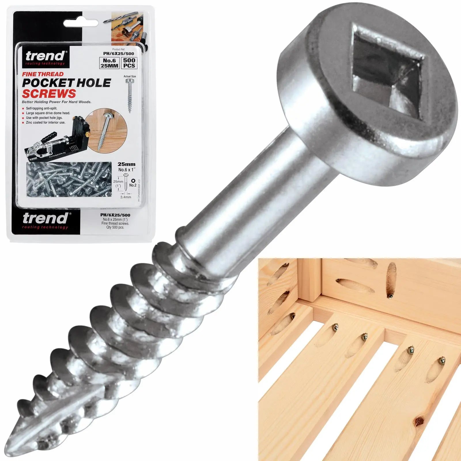 Trend Pocket Hole Screw Fine Thread No.6 X 25mm PH/6X25/500