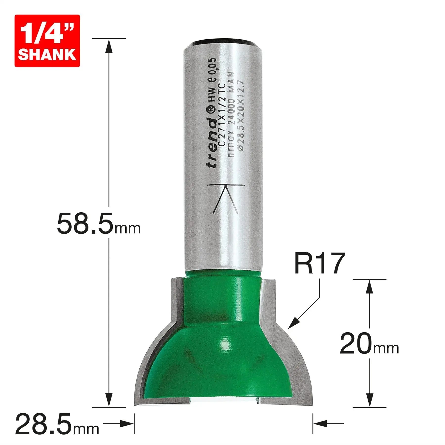 Trend Sash Bar Ovolo Joint Cutter 17mm Radius C271X1/2TC  White Rose Tools