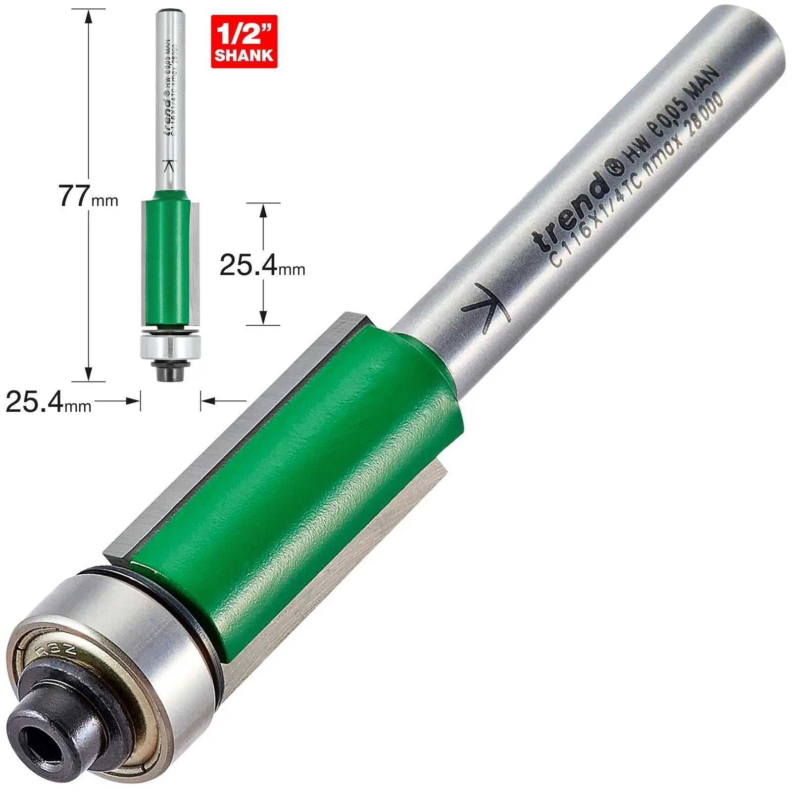 Trend Self Guided Trimmer 12.7mm Diameter  C116X1/4TC