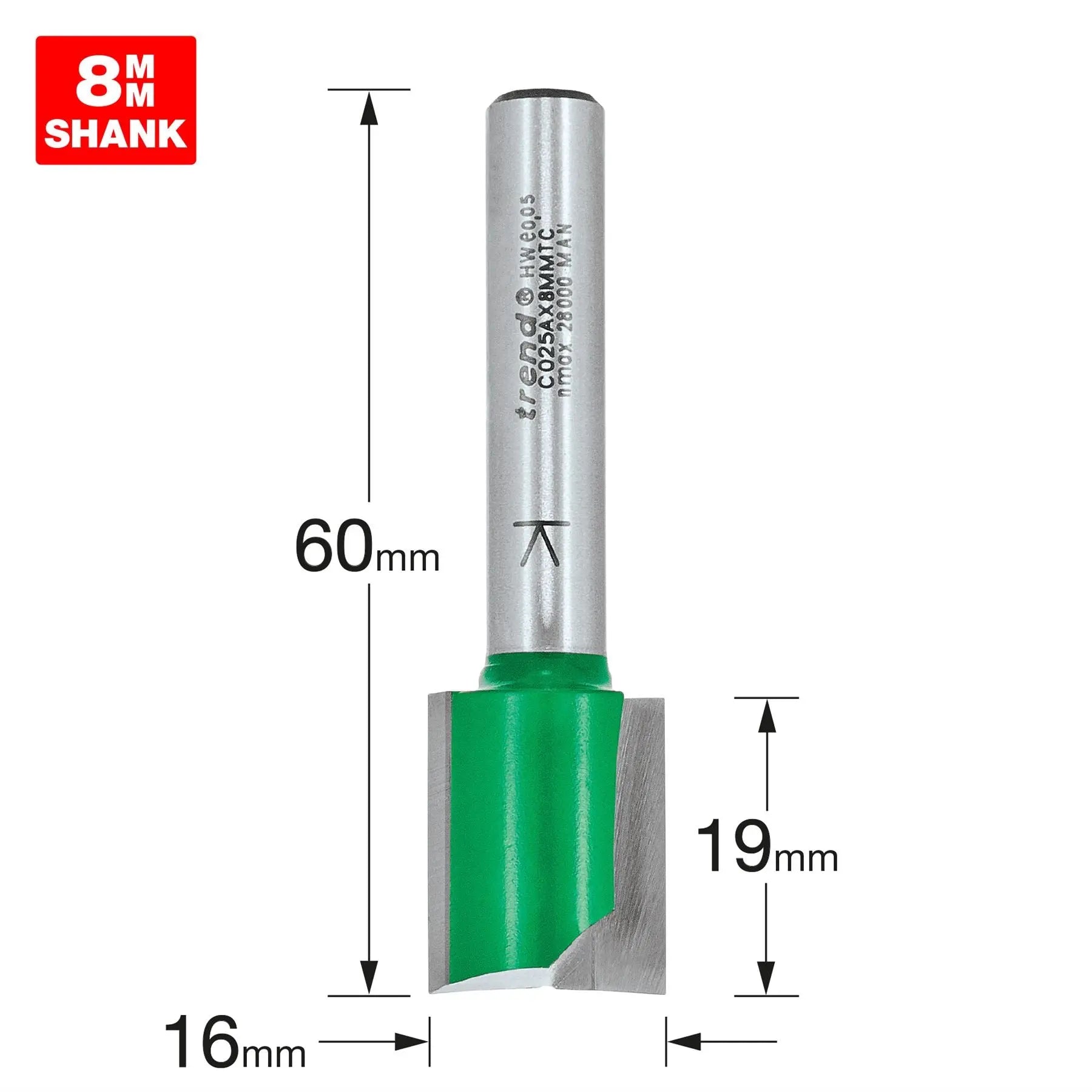 Trend Two Flute Cutter 16mm Diameter C025AX8MMTC  White Rose Tools