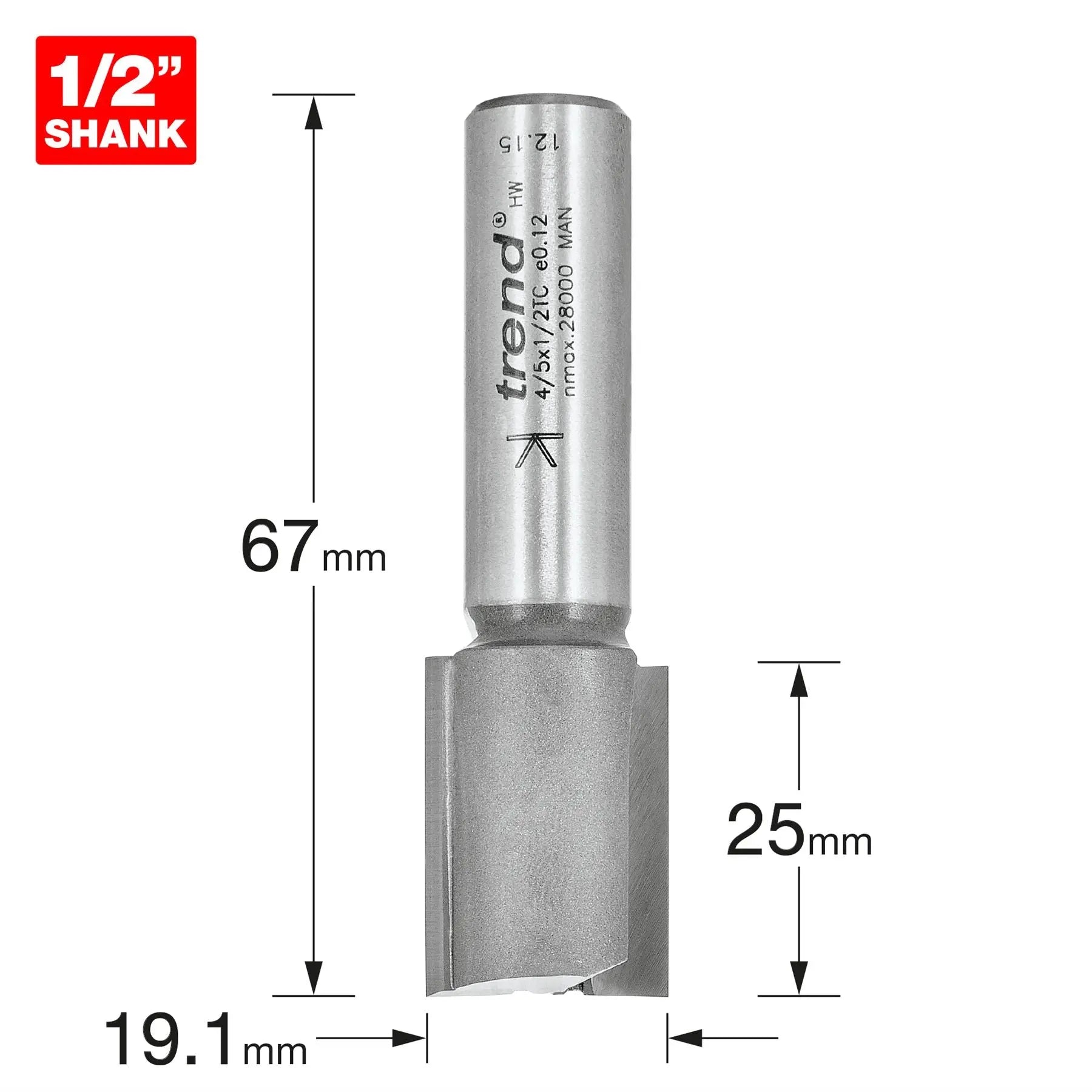 Trend Two Flute Cutter 19.1mm Diameter 4/5X1/2TC