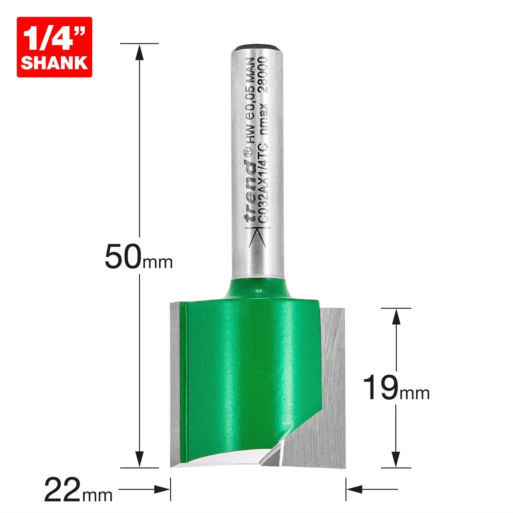 Trend Two Flute Cutter 22mm Diameter C032AX1/4TC  White Rose Tools