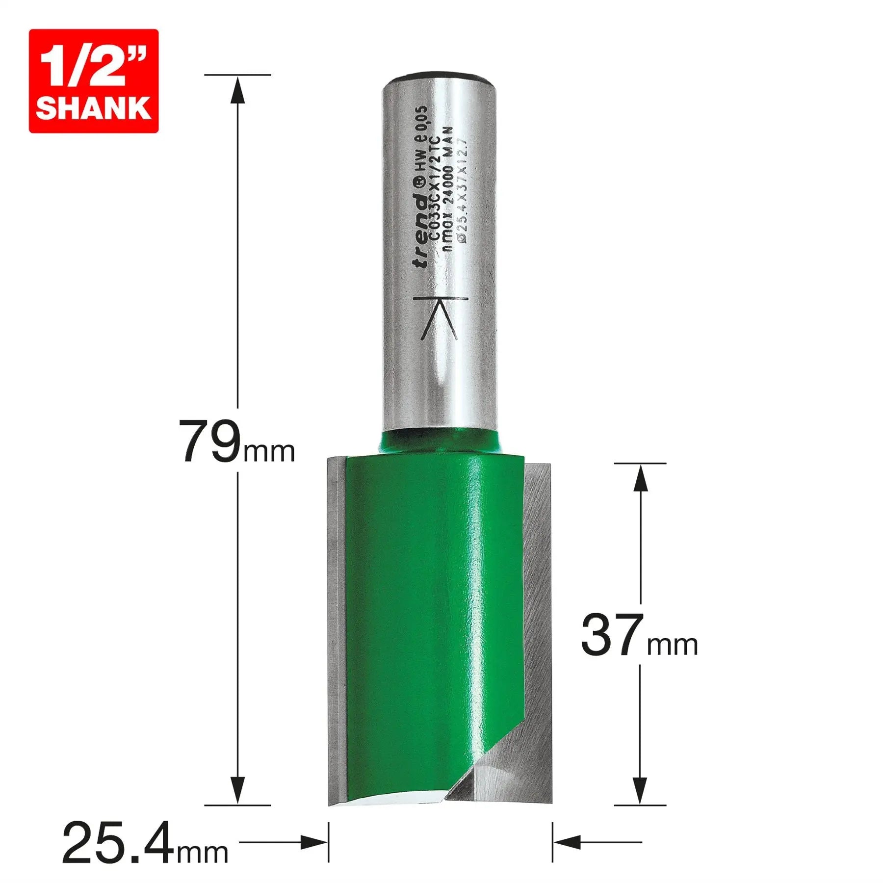 Trend Two Flute Cutter 25.4mm Diameter C033CX1/2TC  White Rose Tools