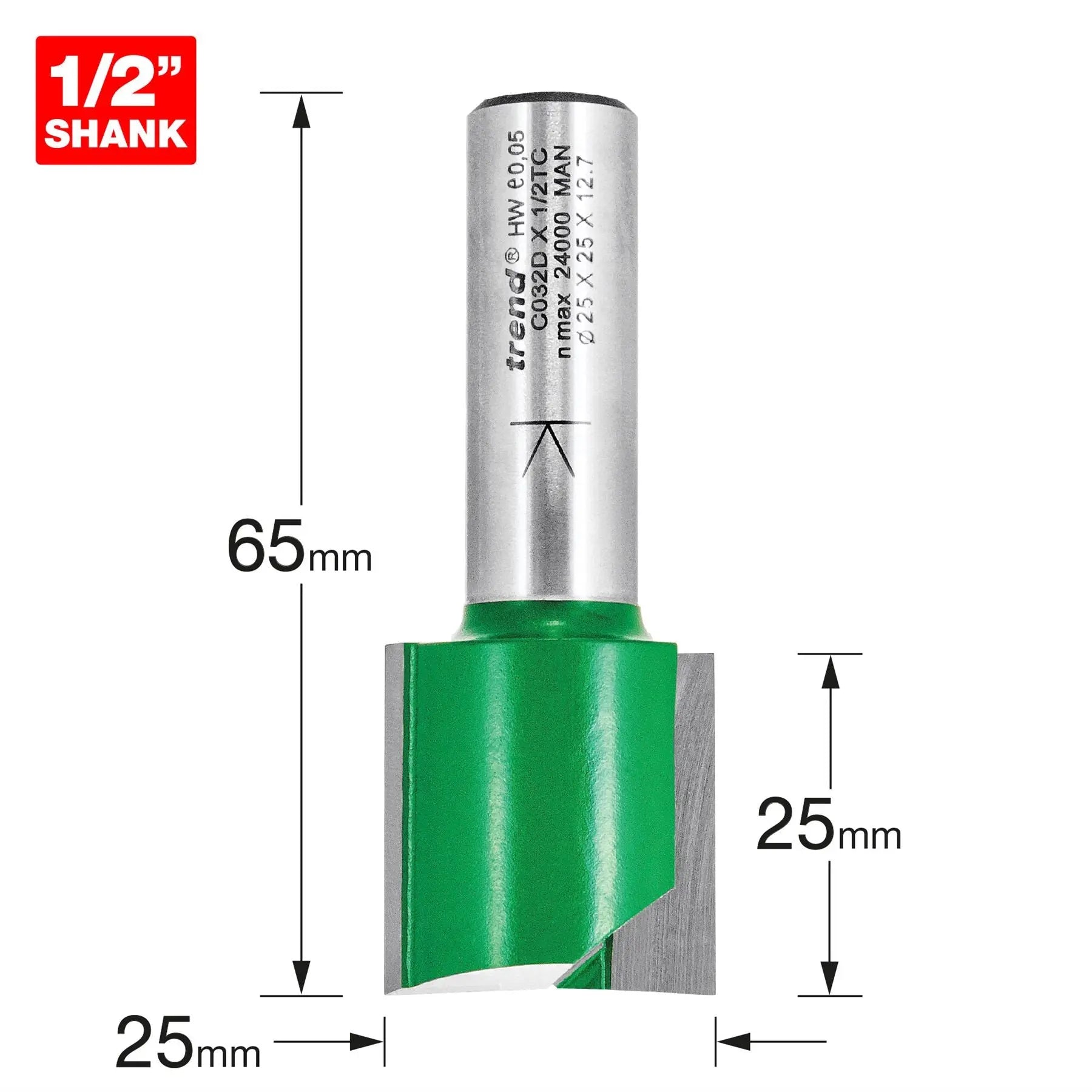 Trend Two Flute Cutter 25mm Diameter C032DX1/2TC  White Rose Tools