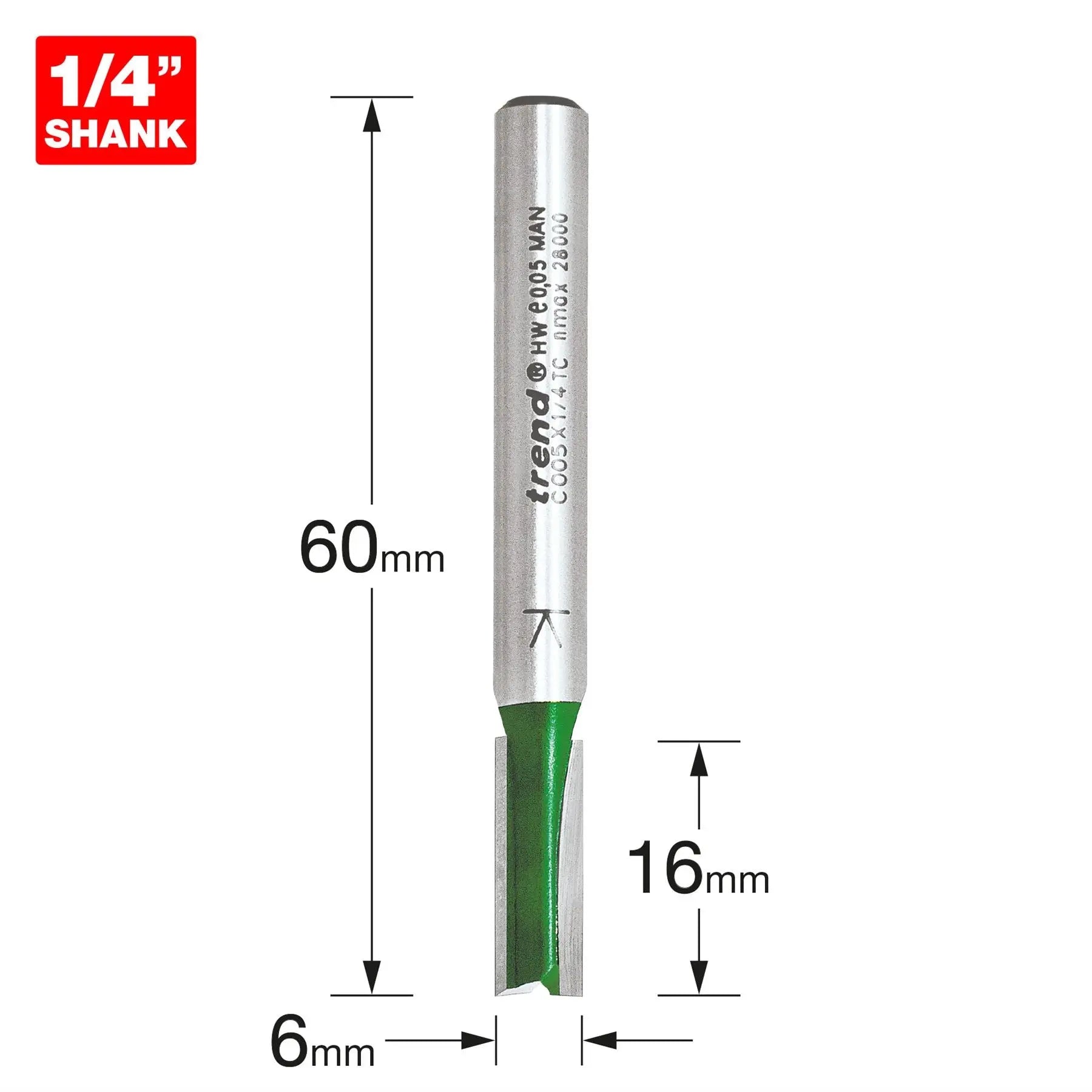 Trend Two Flute Cutter 6mm Diameter C005X1/4TC