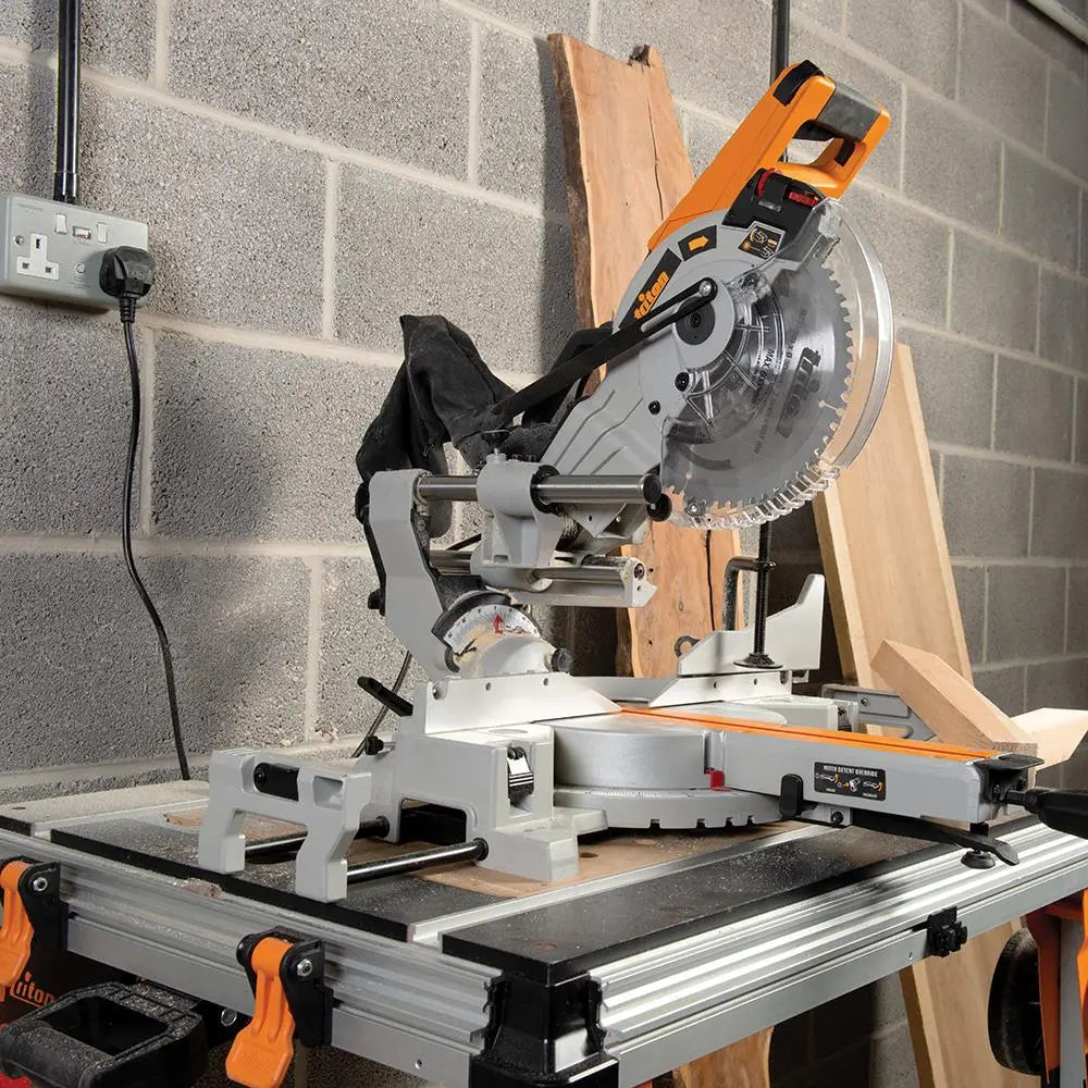Triton 1800W Sliding Compound Mitre Saw 254mm TCMS254 524891  White Rose Tools