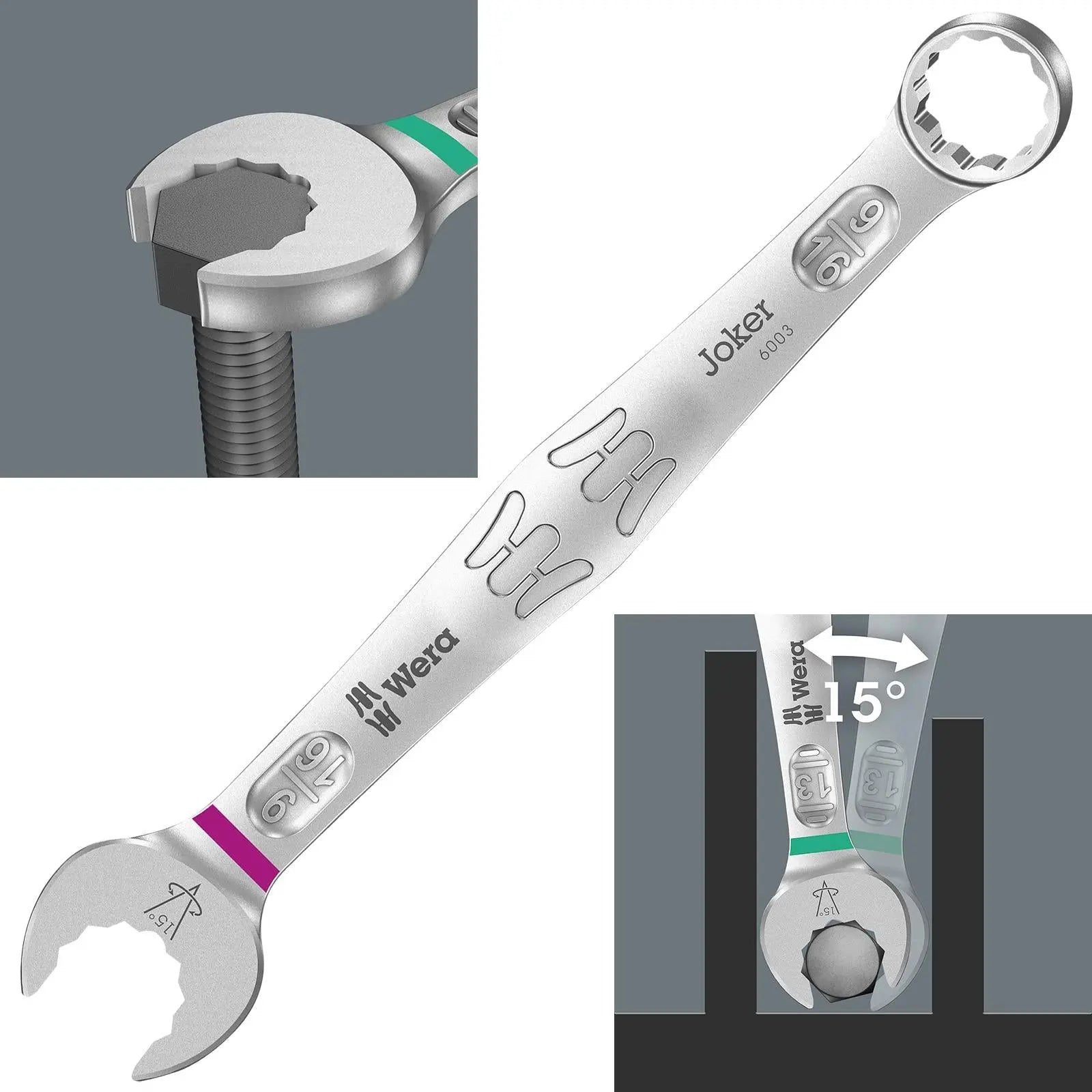 Wera 6003 Joker Combination Spanner Wrench Open End Ring Imperial