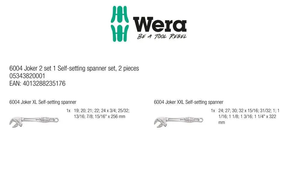 Wera 6004 Joker 2 Set 1 Self Setting Spanner Set XL and XXL 19-32mm in Case 2 Pieces White Rose Tools