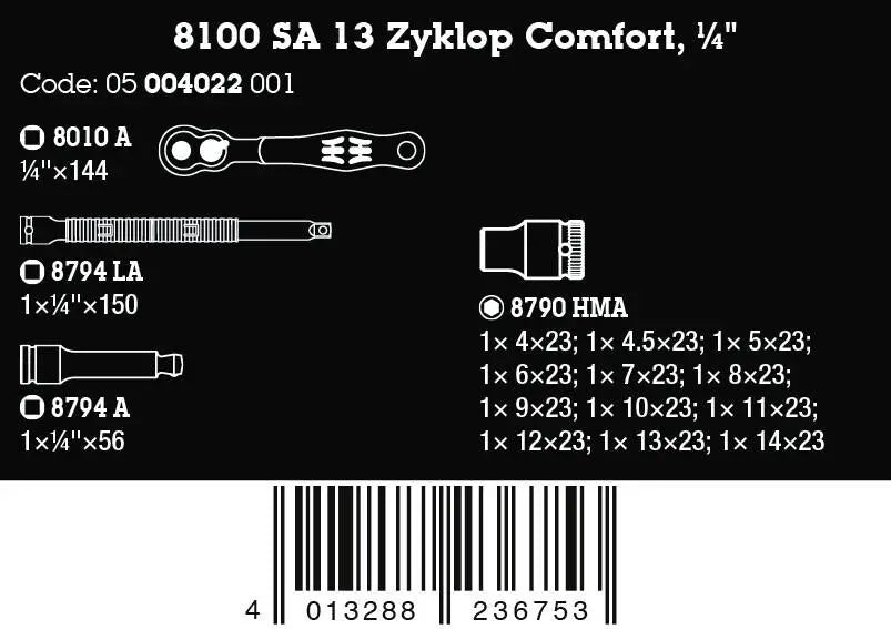 Wera 8100 SA 13 Zyklop Comfort Ratchet Set Reversible 1/4" Drive Metric in Case 15 Pieces White Rose Tools