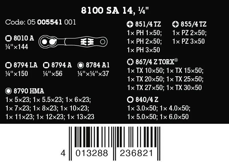 Wera 8100 SA 14 Zyklop Comfort Ratchet Set Reversible 1/4" Drive Metric in Case 28 Pieces White Rose Tools