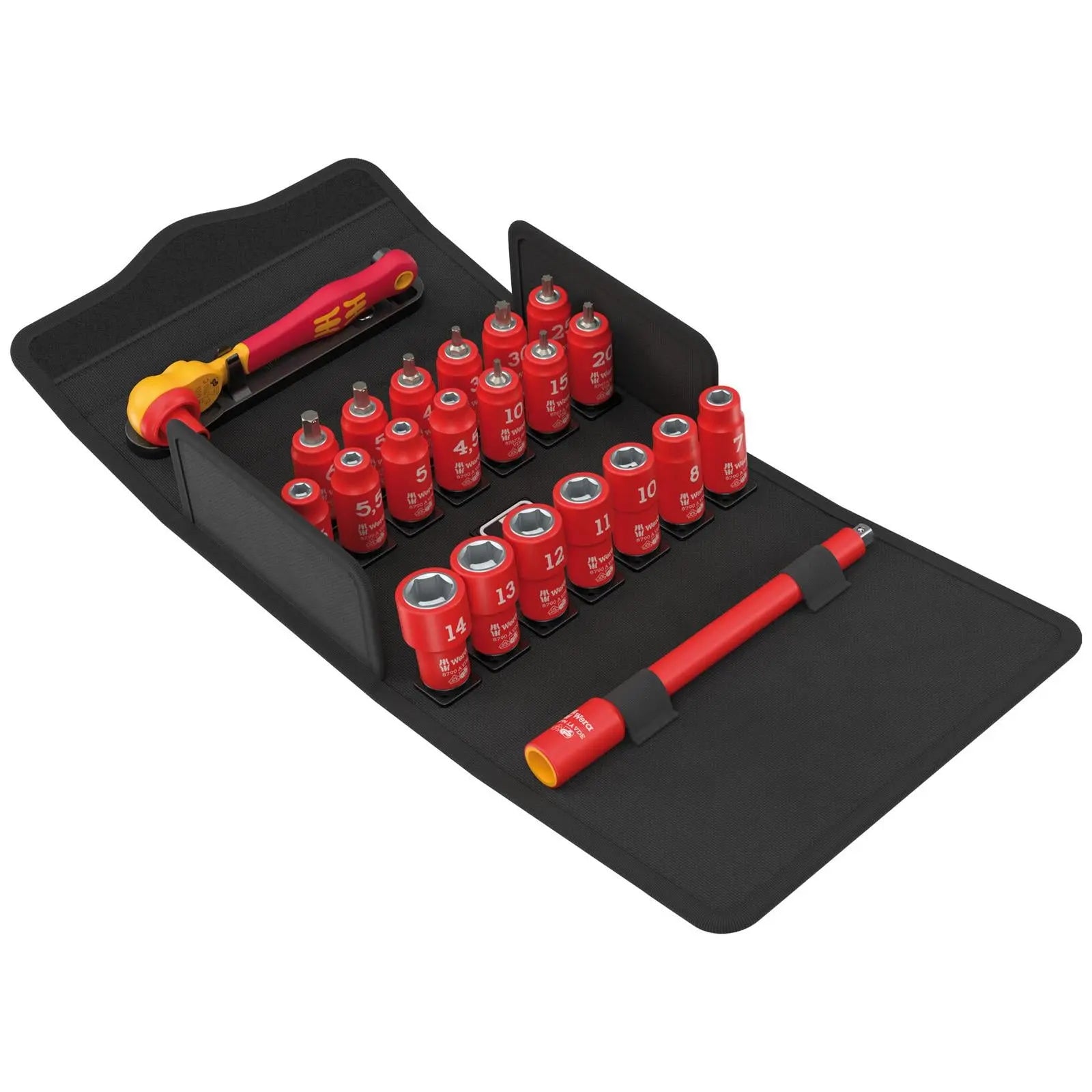 Wera 8100 SA VDE 1 Zyklop Ratchet Set Insulated Reversible 1/4" Drive Metric in Case 22 Pieces White Rose Tools