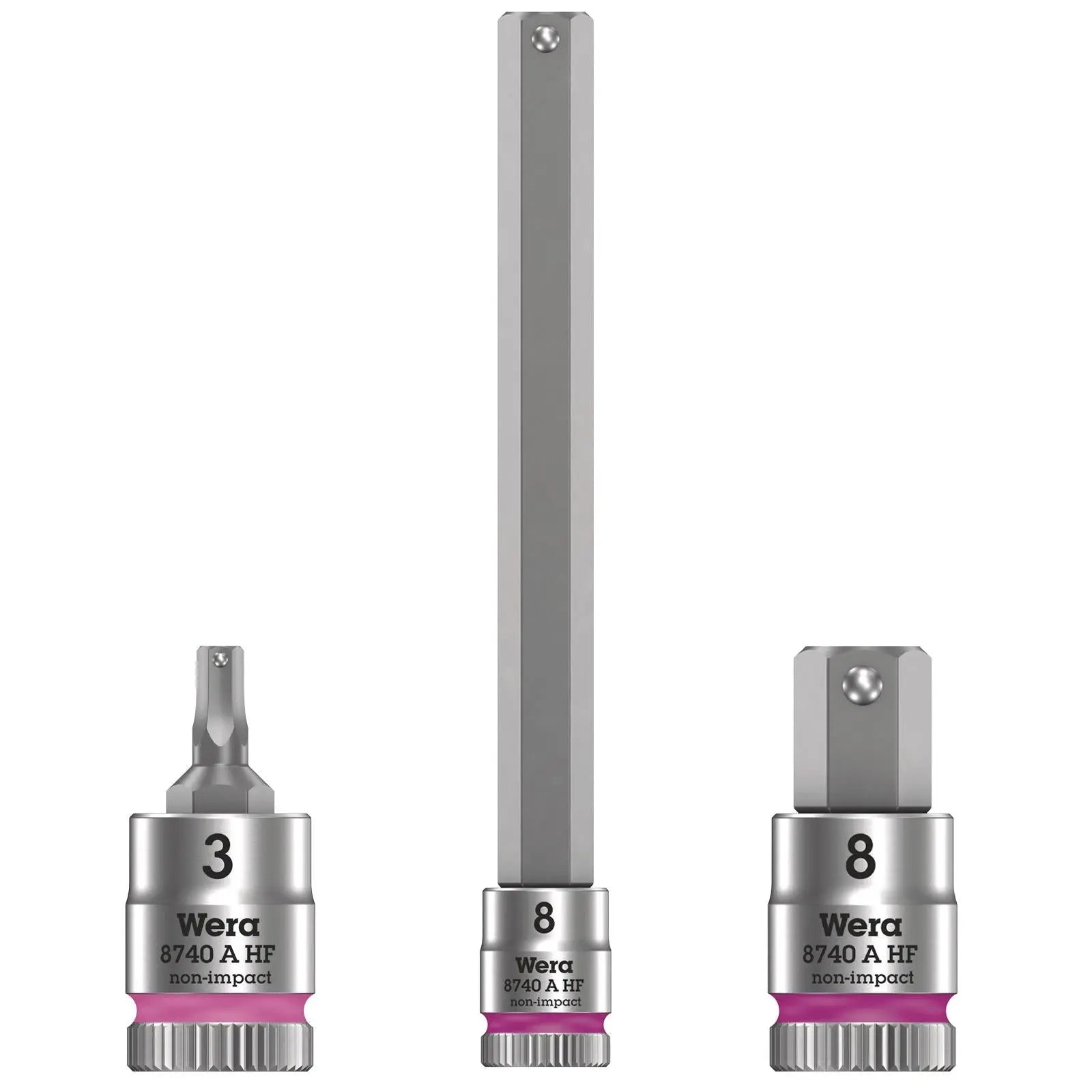 Wera 8740 A HF Zyklop Hex Bit Socket with Holding Function 1/4" Drive - Choose Size White Rose Tools