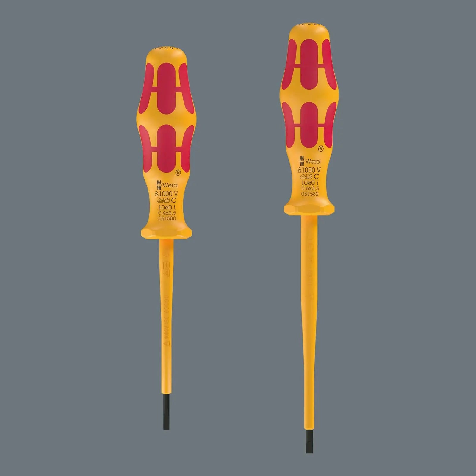 2 Wera VDE screwdrivers in yellow and red