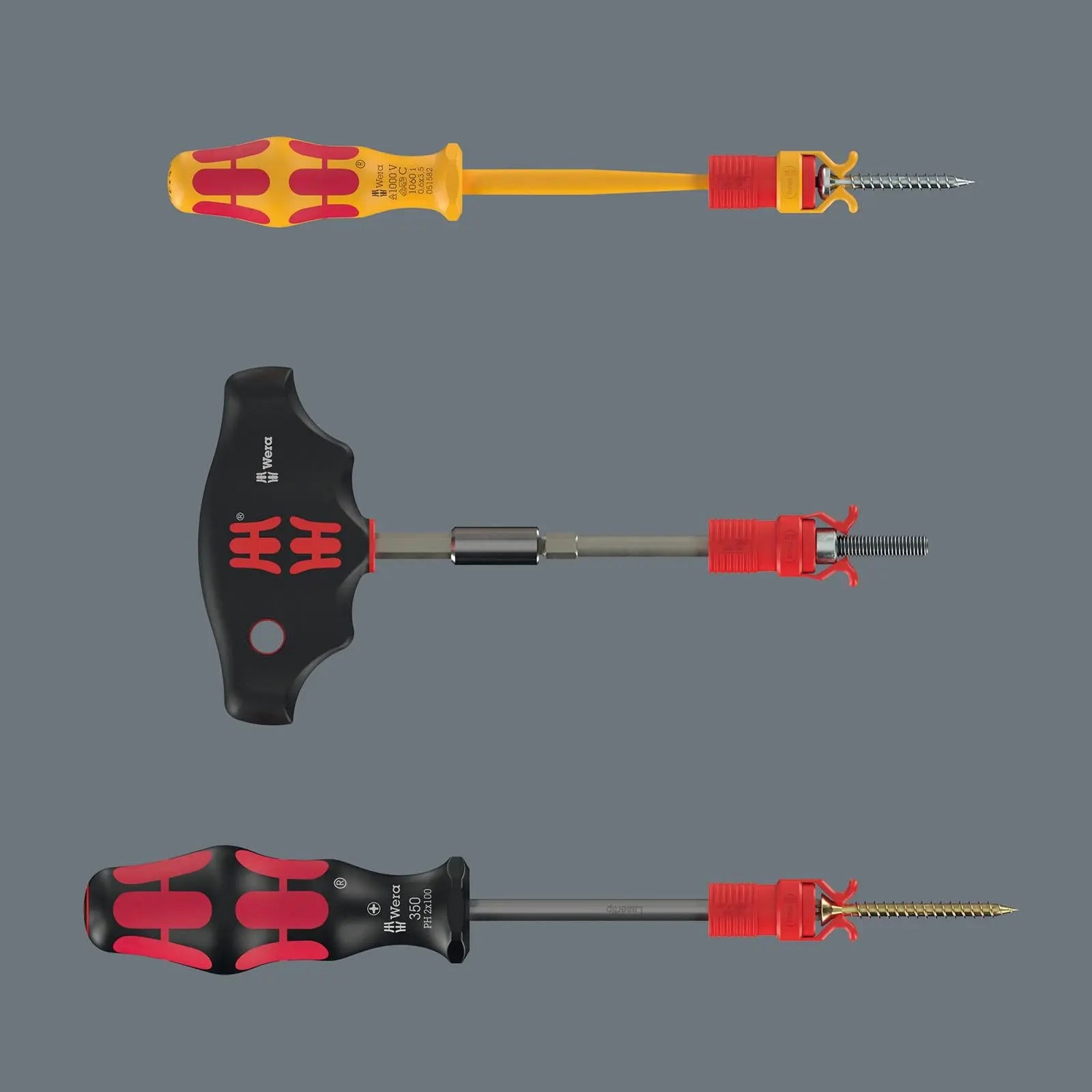 Screw gripper can be used with T-Handle, VDE and Screwdrivers