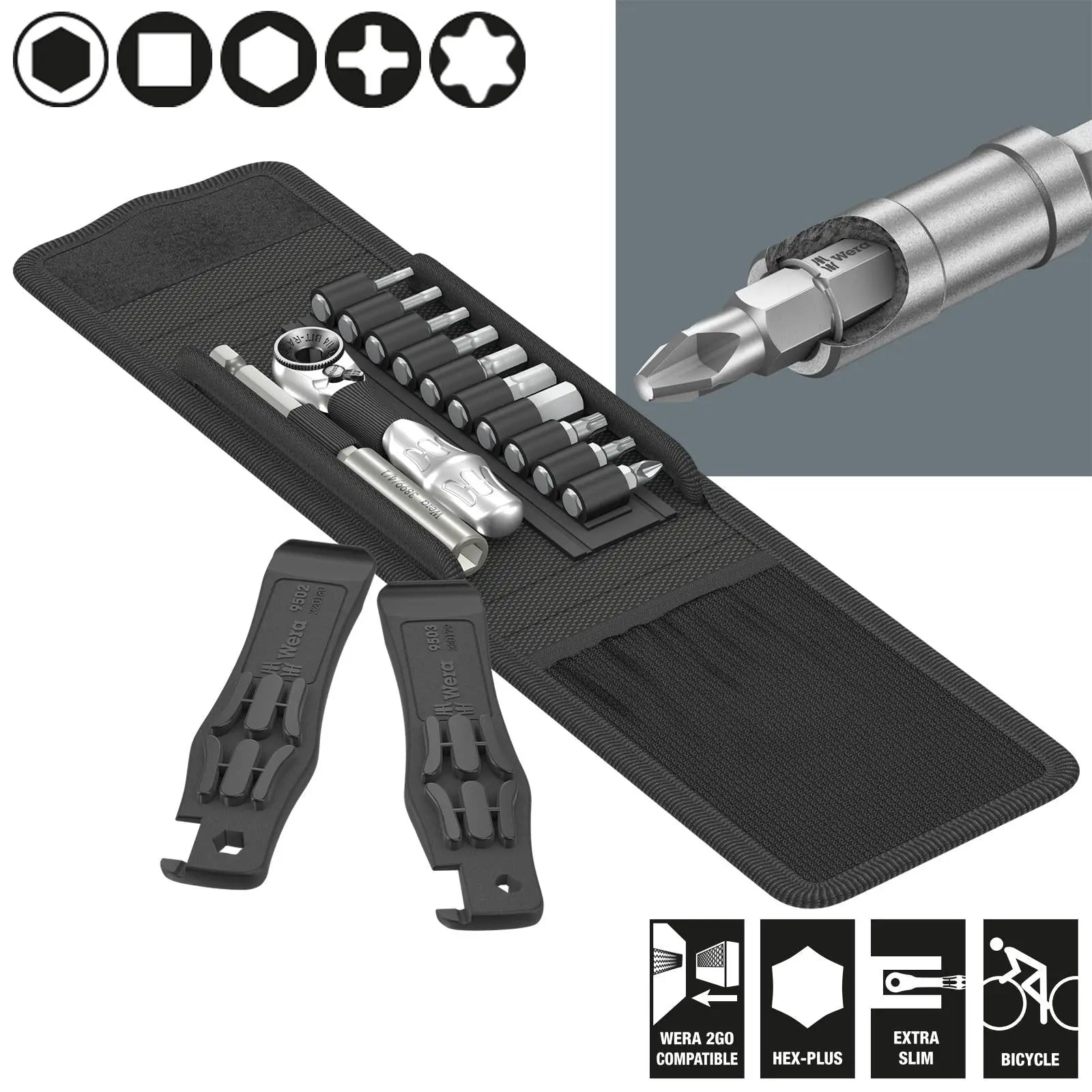 Wera Bicycle Set 1 14 Piece Tyre Levers 1/4" Hex Ratchet and Screwdriver Bits White Rose Tools