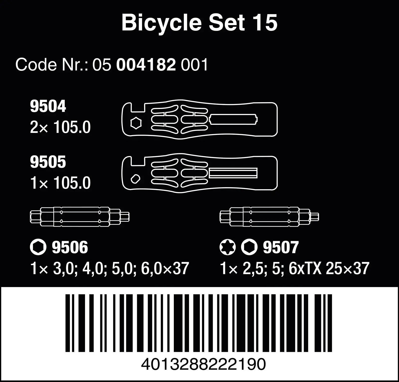 Wera Bicycle Set 15 Tyre Levers Screwdriver Hex Torx 15 Pieces
