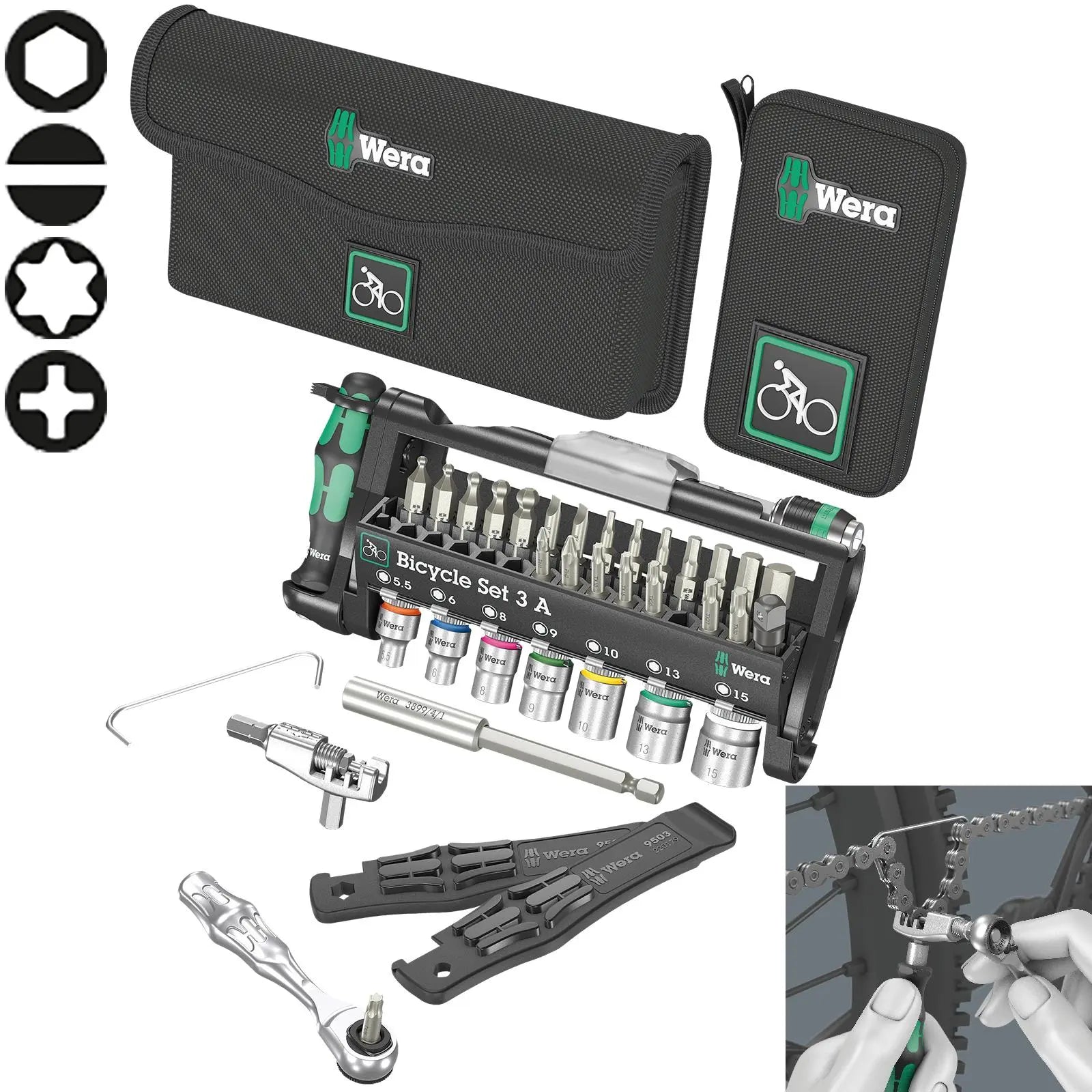 Wera Bicycle Set 3 A 40 Pieces Maintenance Workshop Kit Screwdriver Ratchet Tyre Levers White Rose Tools