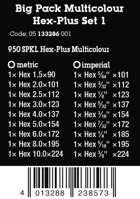 Wera Big Pack Multicolour Hexagonal Socket Screws Hex-Plus Set 1 Metric and Imperial Hex Keys 19 Pieces White Rose Tools