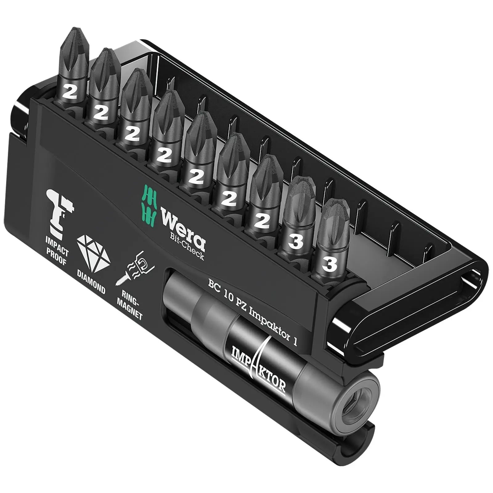 Wera Bit Check 10 Impaktor 1 10 Piece Pozi Impact Screwdriver Bit Set with Bit Holder