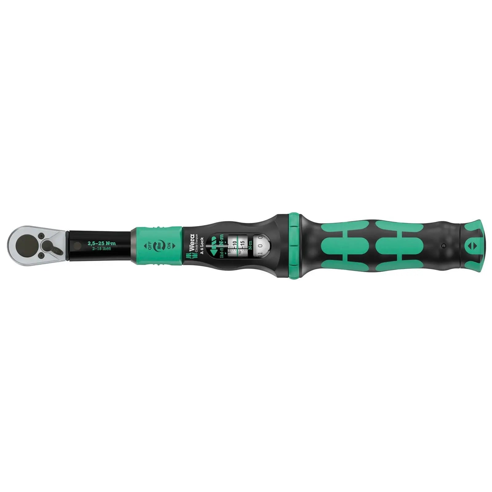 Wera Click Torque Lock Wrench A 6 Reversible Ratchet 2.5-25 Nm 1/4" Hex Clockwise Torque Operation White Rose Tools