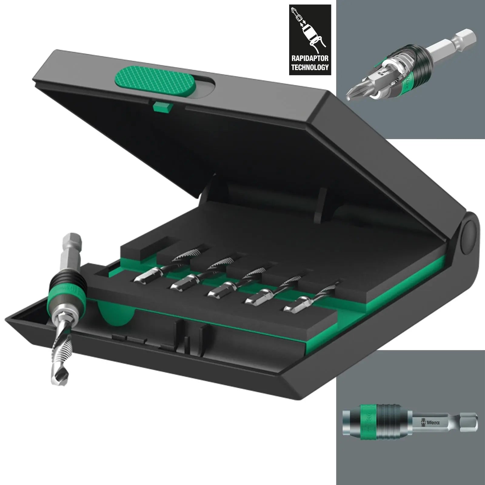 Wera Combination Drill Bit Tap Set HSS 7 Piece 847/7 with Rapidaptor Bit Holder White Rose Tools
