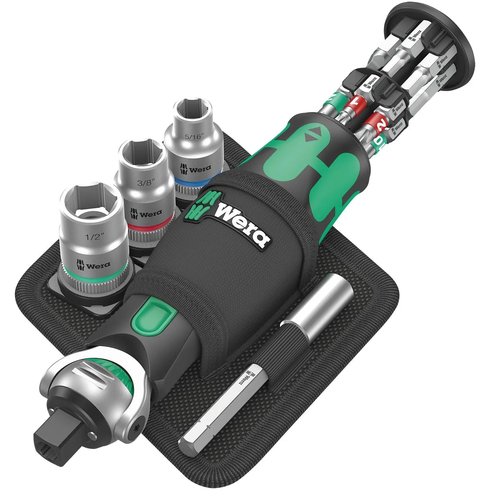 Wera Compact Screwdriver Socket Wrench Zyklop Pocket Imperial Set 2 18 Pieces 8009 3/8" Drive 1/4" Hex
