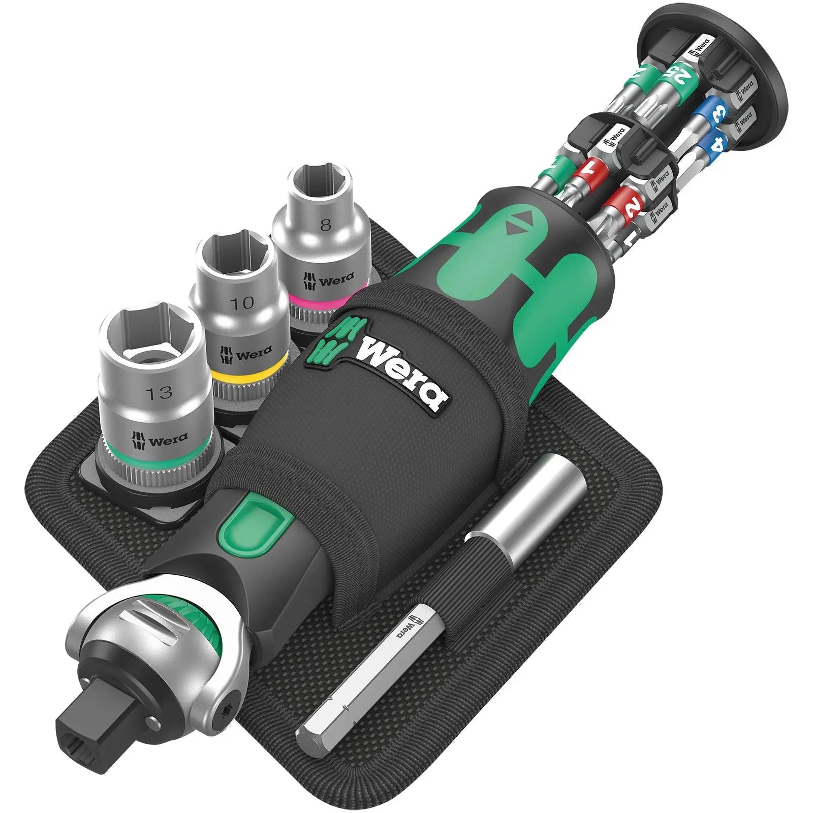 Wera Compact Screwdriver Socket Wrench Zyklop Pocket Set 2 18 Pieces 8009 3/8" Drive 1/4" Hex