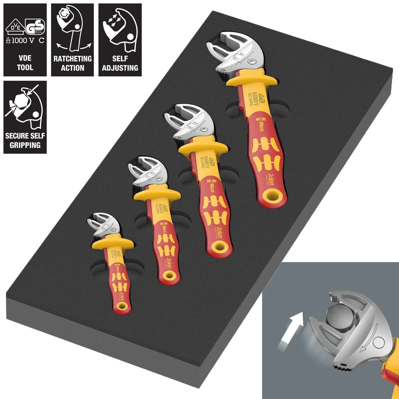 Wera Foam Insert 6004 Joker VDE Set 1 XS-L Adjustable Spanner Wrench 7-19mm Capacity 9734 4 Pieces White Rose Tools