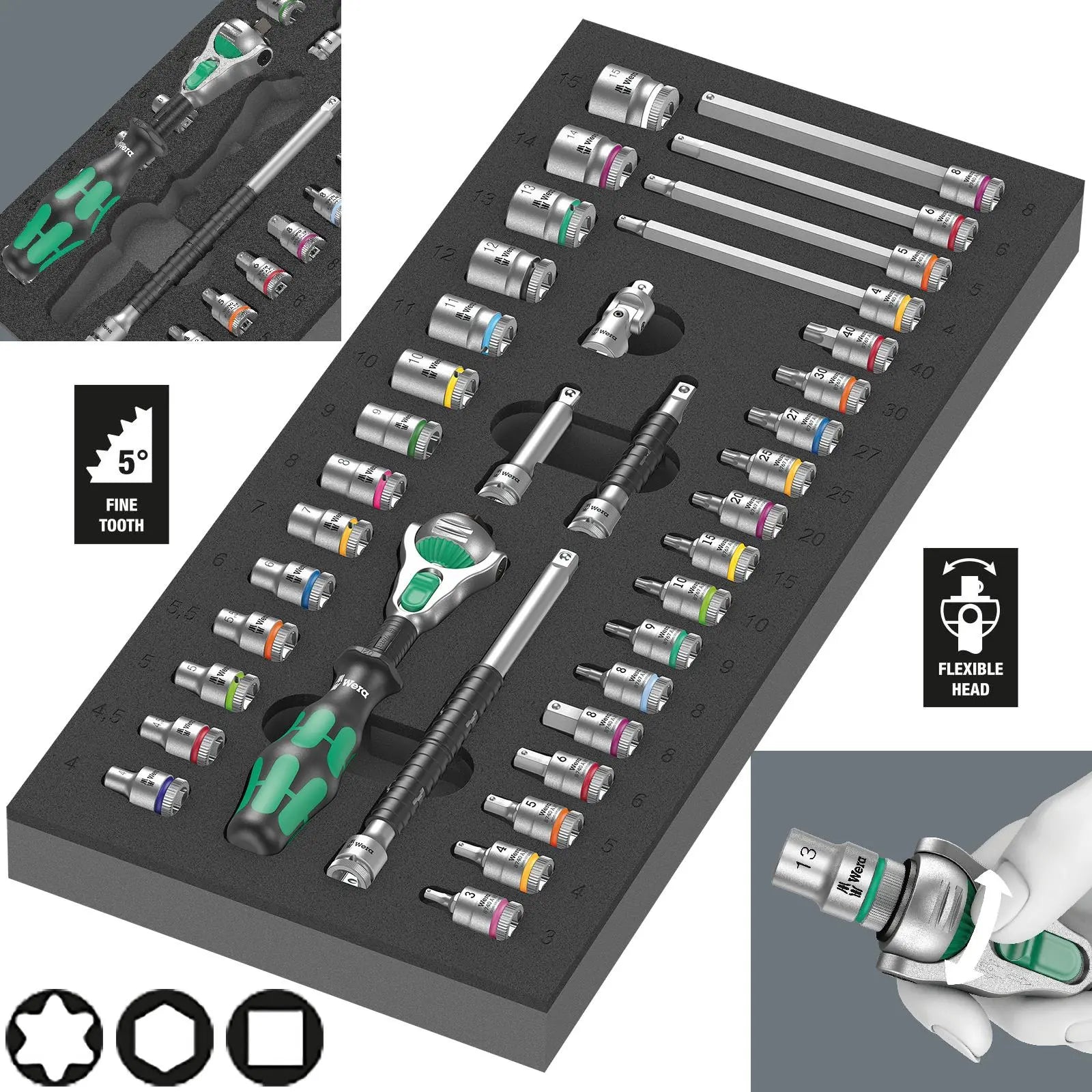 Wera Foam Insert 8000 A Zyklop 1/4" Drive Ratchet Set 1 9720 37 Pieces