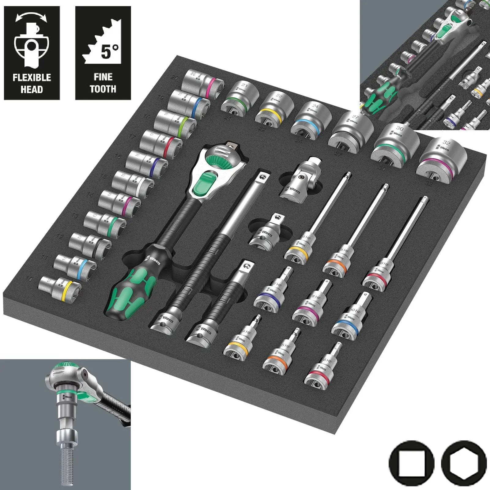 Wera Foam Insert 8000 C Zyklop 1/2" Drive Ratchet Set 1 9722 31 Pieces