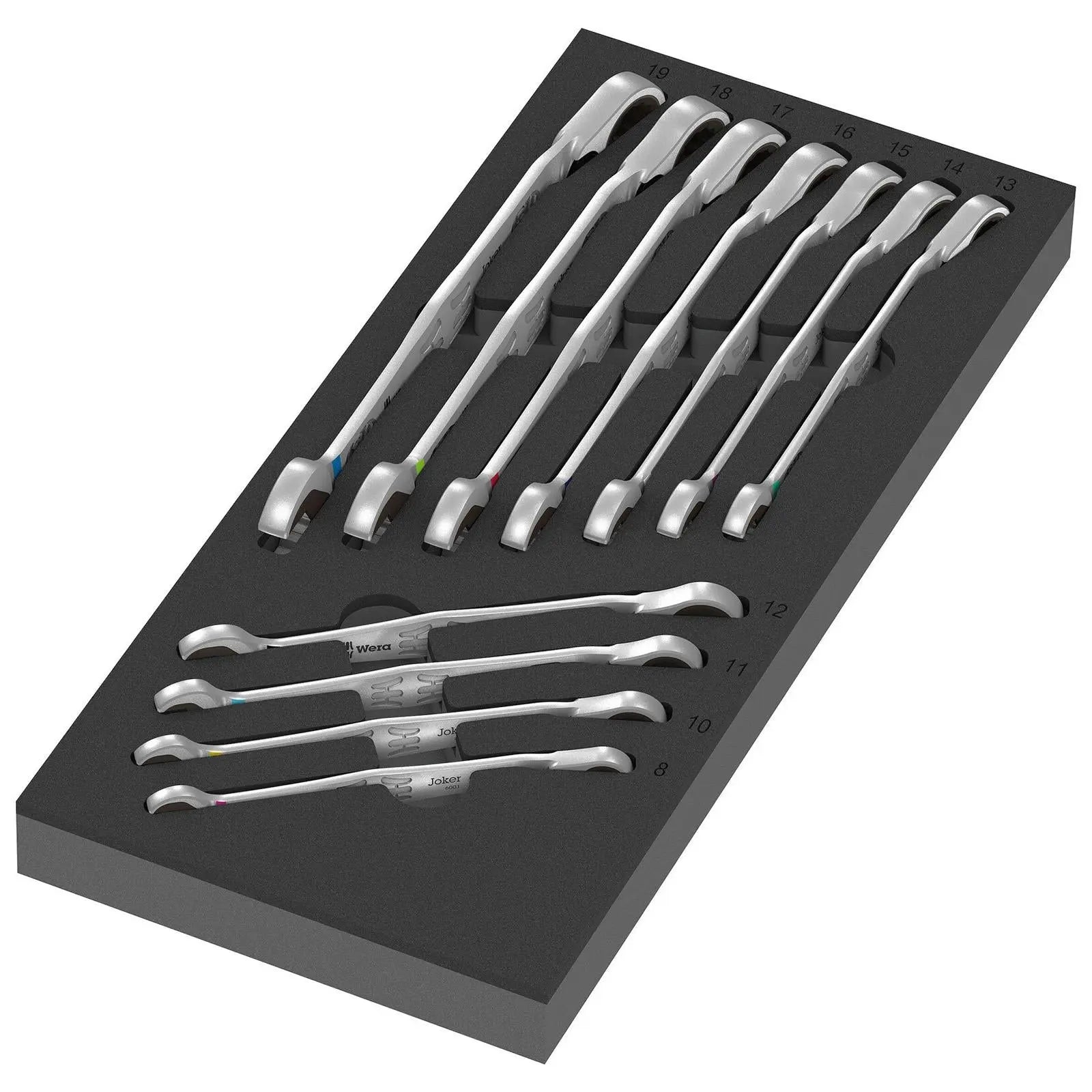 Wera Foam Insert Ratchet Combination Spanner Set 6001 Joker Switch Set 1 9733 8-19mm 11 Pieces White Rose Tools