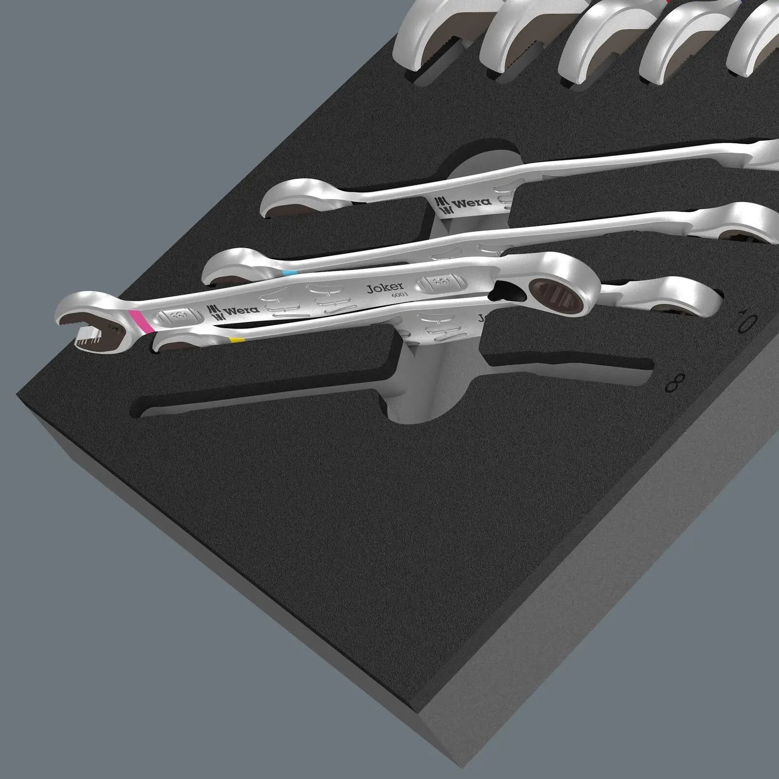Wera Foam Insert Ratchet Combination Spanner Set 6001 Joker Switch Set 1 9733 8-19mm 11 Pieces White Rose Tools