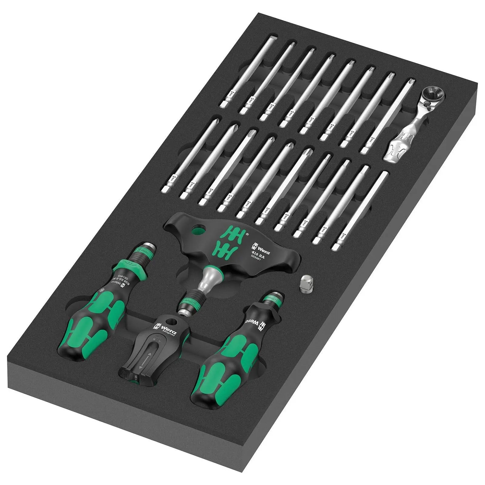Wera Foam Insert Ratchet Screwdriver Set with Interchangable Bits 9752 Kraftform Kompact with Ratchet Functionality Set 1 24 Pieces White Rose Tools
