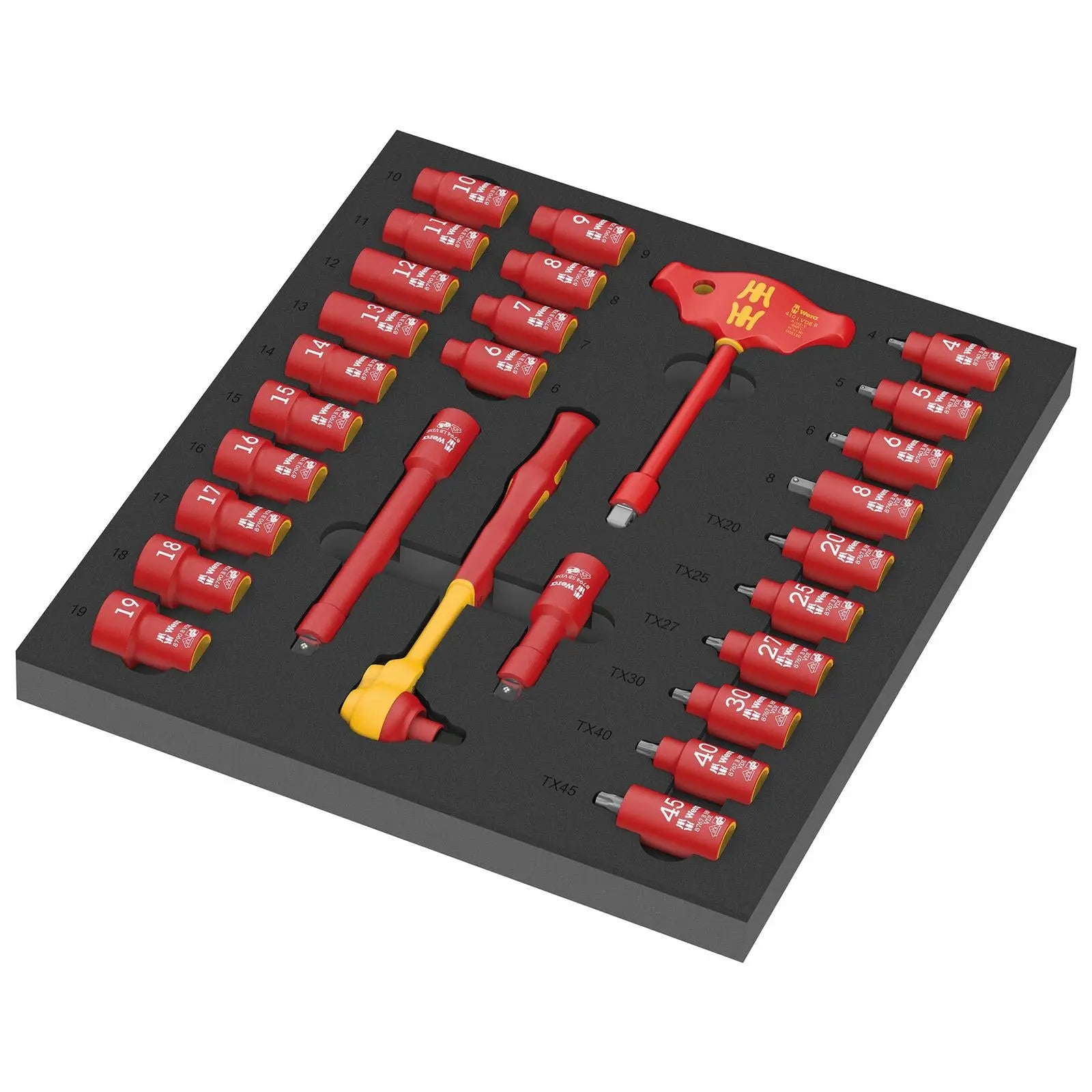 Wera Foam Insert VDE Ratchet Wrench Socket Set 8007 B VDE Zyklop VDE Ratchet Set 1 3/8" Drive 9726 28 Pieces White Rose Tools