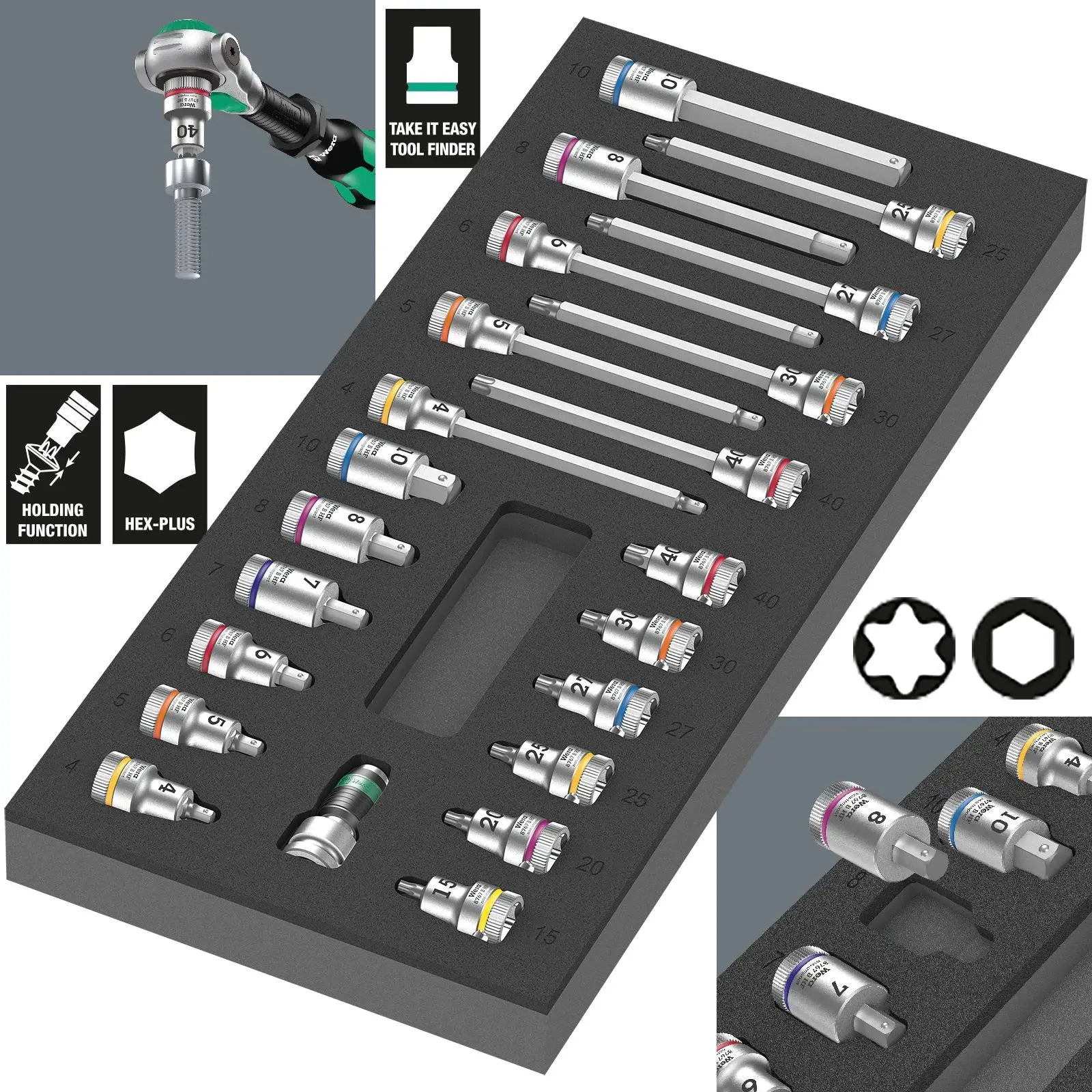 Wera Foam Insert Zyklop B 3/8" Drive Bit Socket Set 1 9723 22 Pieces